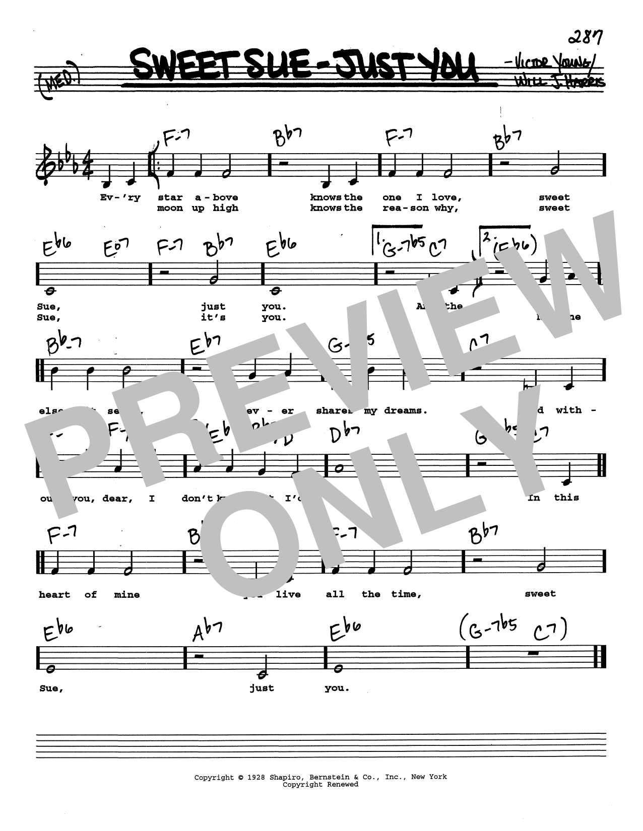 Download Victor Young Sweet Sue-Just You (Low Voice) Sheet Music and learn how to play Real Book – Melody, Lyrics & Chords PDF digital score in minutes