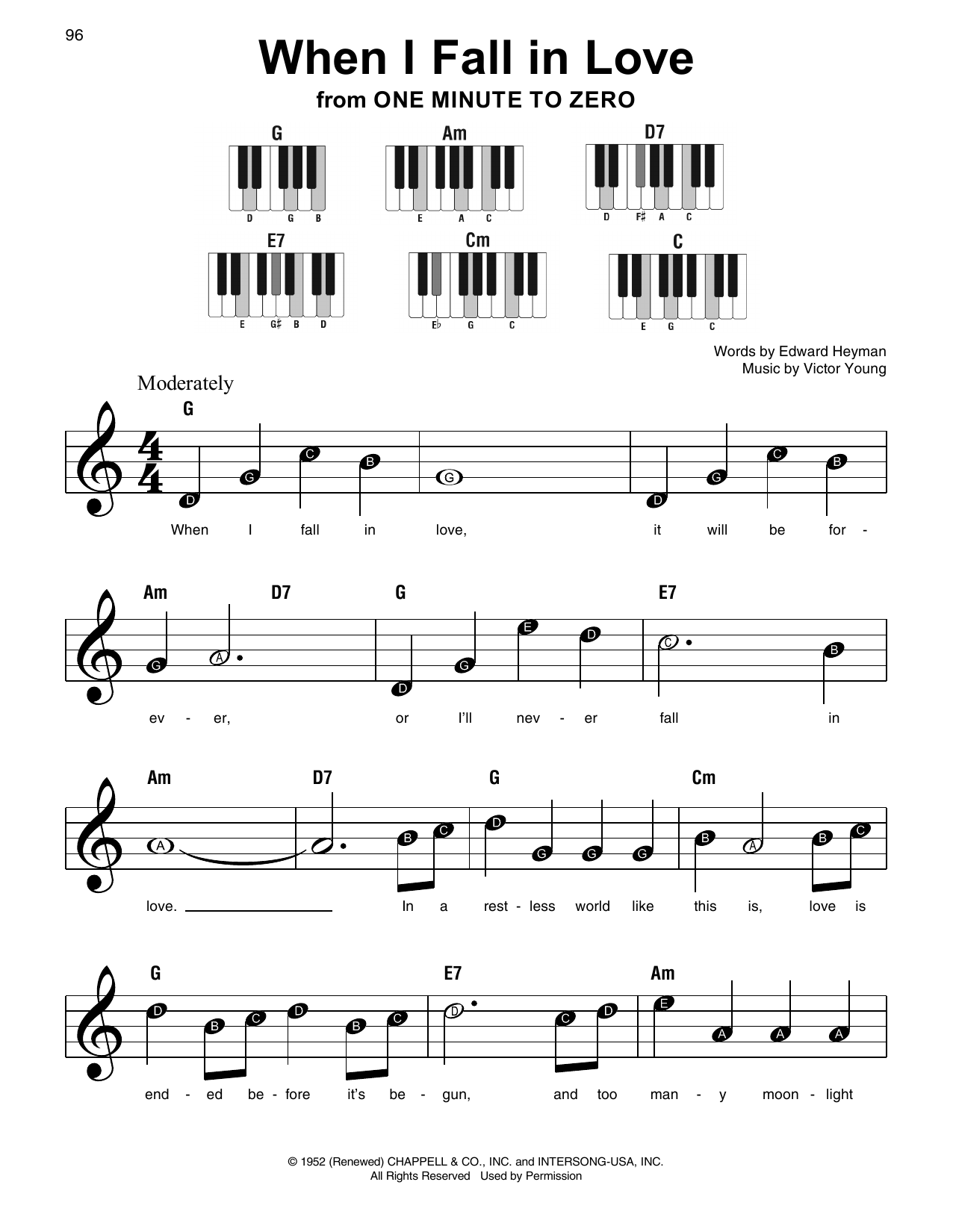 Download Victor Young When I Fall In Love (from One Minute To Zero) Sheet Music and learn how to play Super Easy Piano PDF digital score in minutes