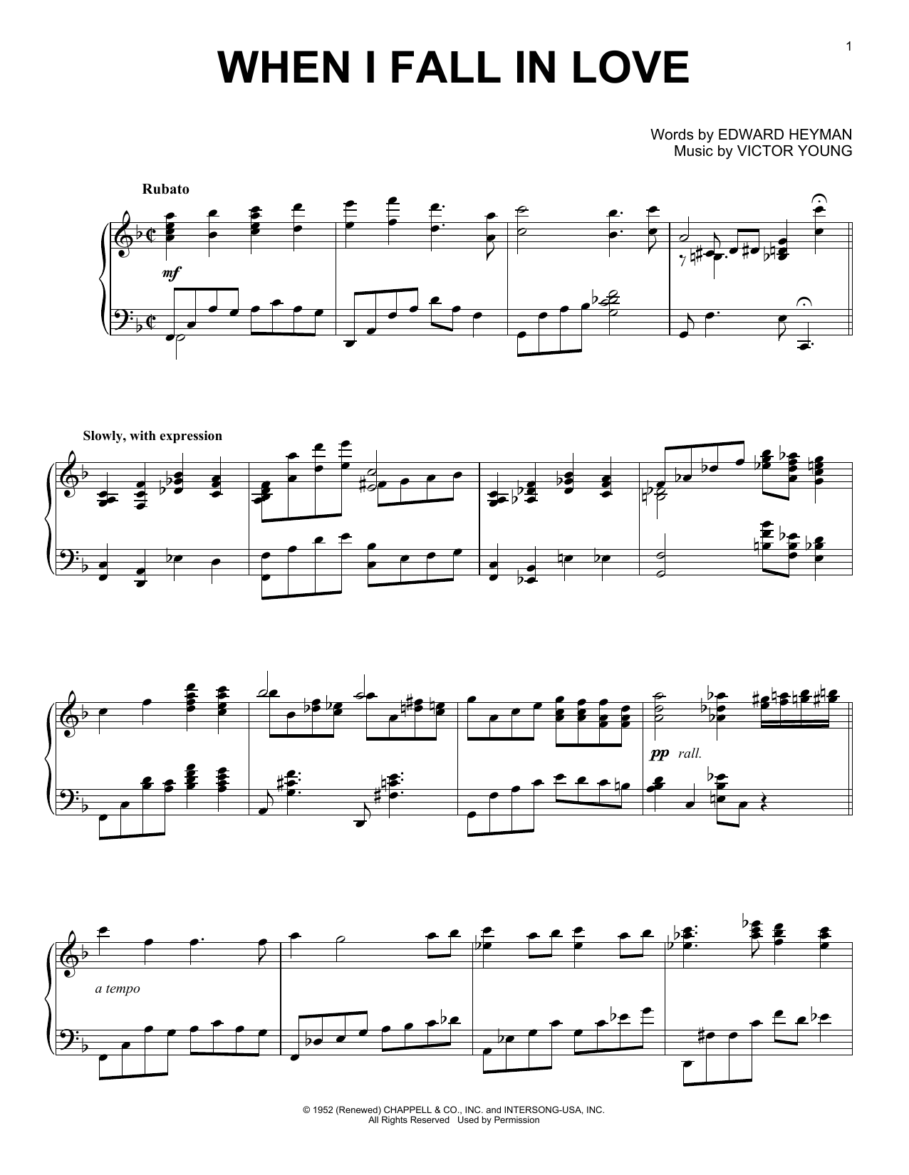 Download Victor Young When I Fall In Love [Jazz version] (arr. Brent Edstrom) Sheet Music and learn how to play Piano Solo PDF digital score in minutes