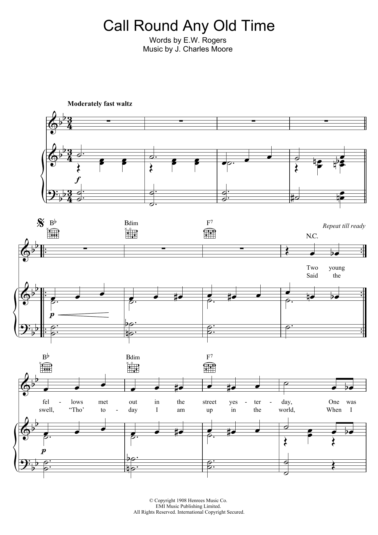 Download Victoria Monks Call Round Any Old Time Sheet Music and learn how to play Piano, Vocal & Guitar (Right-Hand Melody) PDF digital score in minutes