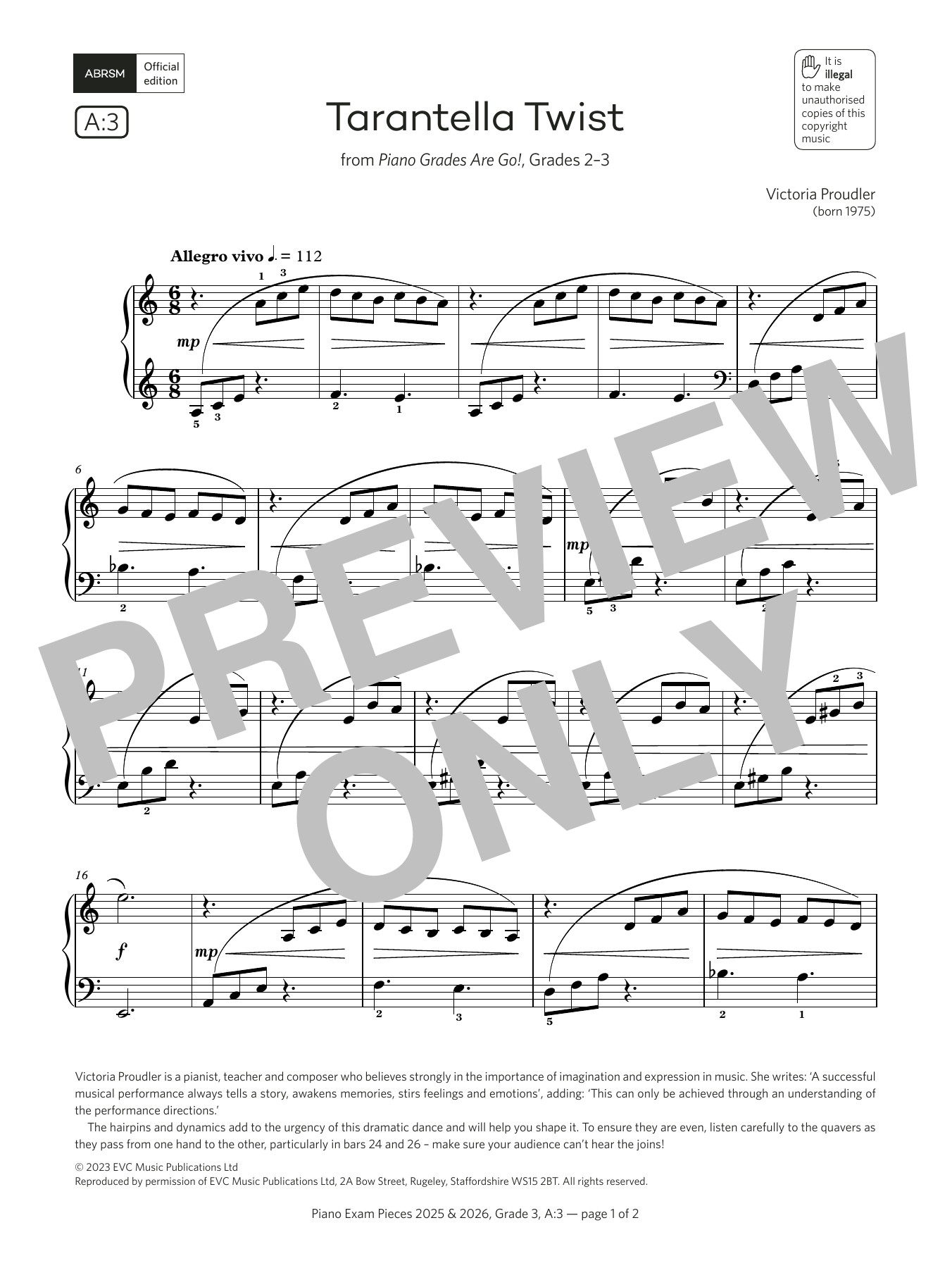 Download Victoria Proudler Tarantella Twist (Grade 3, list A3, from the ABRSM Piano Syllabus 2025 & 2026) Sheet Music and learn how to play Piano Solo PDF digital score in minutes