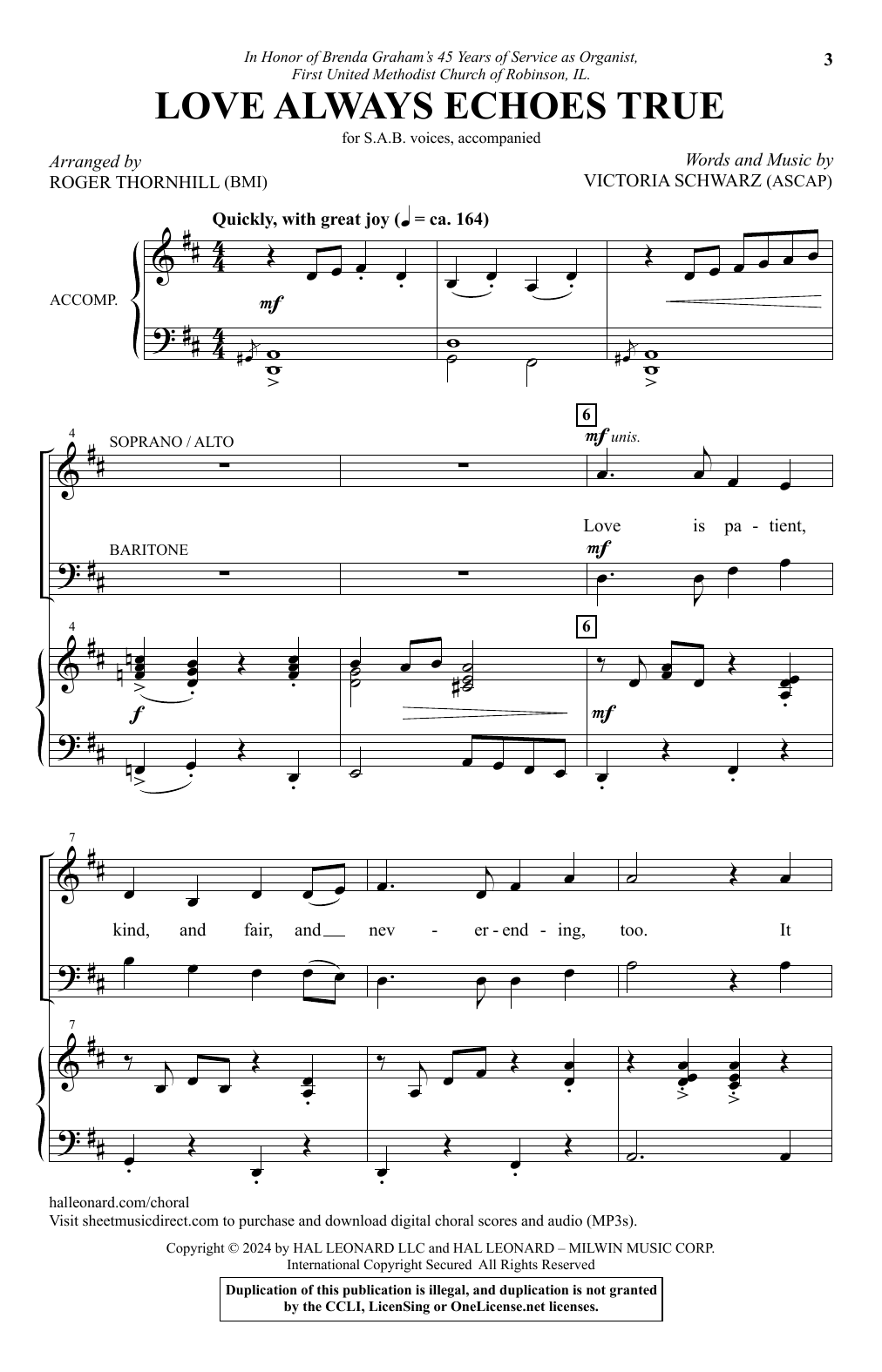 Download Victoria Schwarz Love Always Echoes True (arr. Roger Thornhill) Sheet Music and learn how to play SAB Choir PDF digital score in minutes