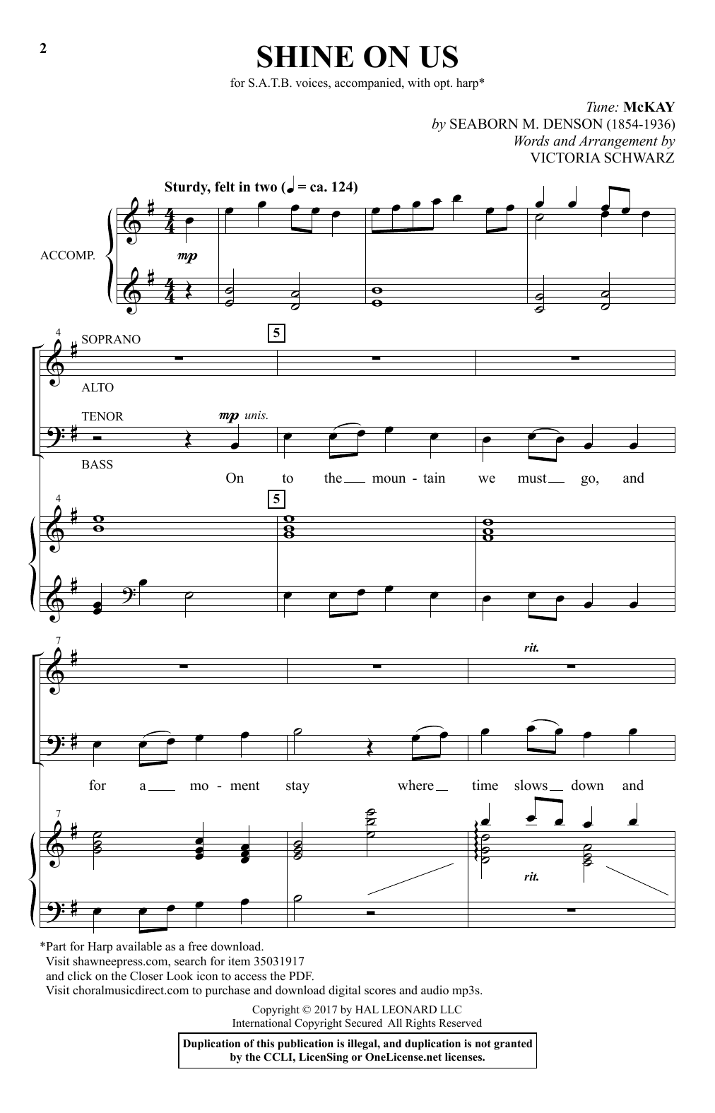 Download Victoria Schwarz Shine On Us Sheet Music and learn how to play SATB PDF digital score in minutes