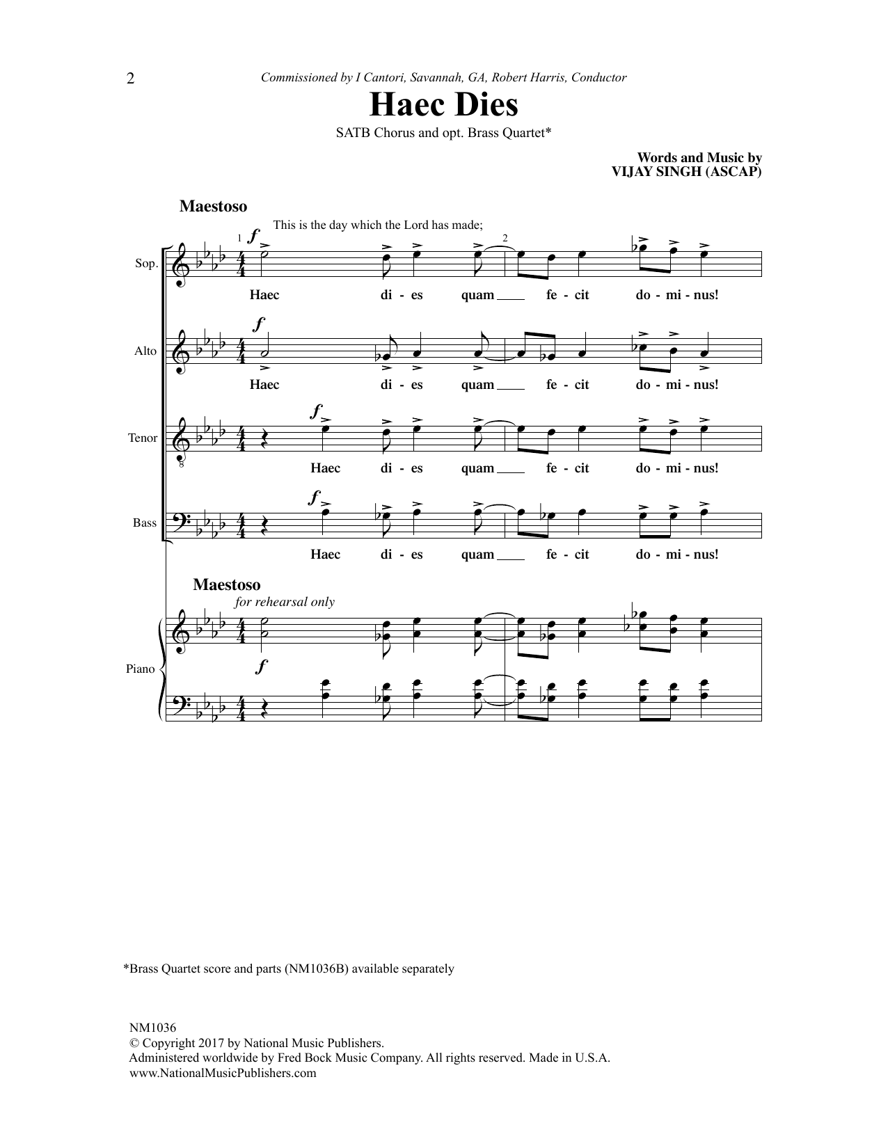 Download Vijay Singh Haec Dies Sheet Music and learn how to play SATB Choir PDF digital score in minutes
