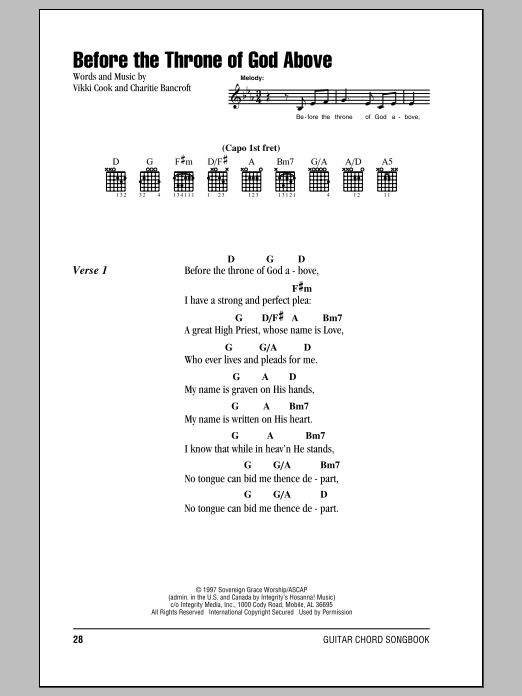 Download Vikki Cook Before The Throne Of God Above Sheet Music and learn how to play Lyrics & Chords PDF digital score in minutes