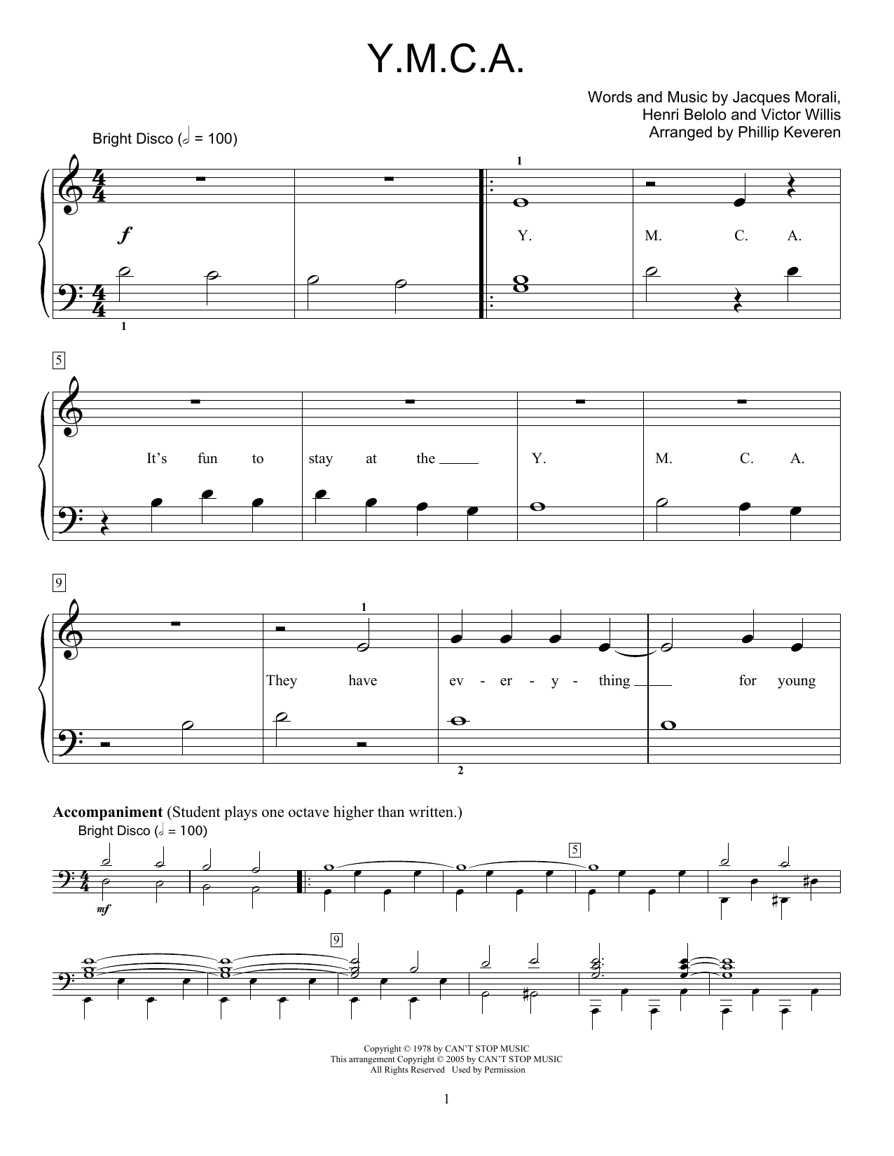 Download Phillip Keveren Y.M.C.A. Sheet Music and learn how to play Easy Piano PDF digital score in minutes