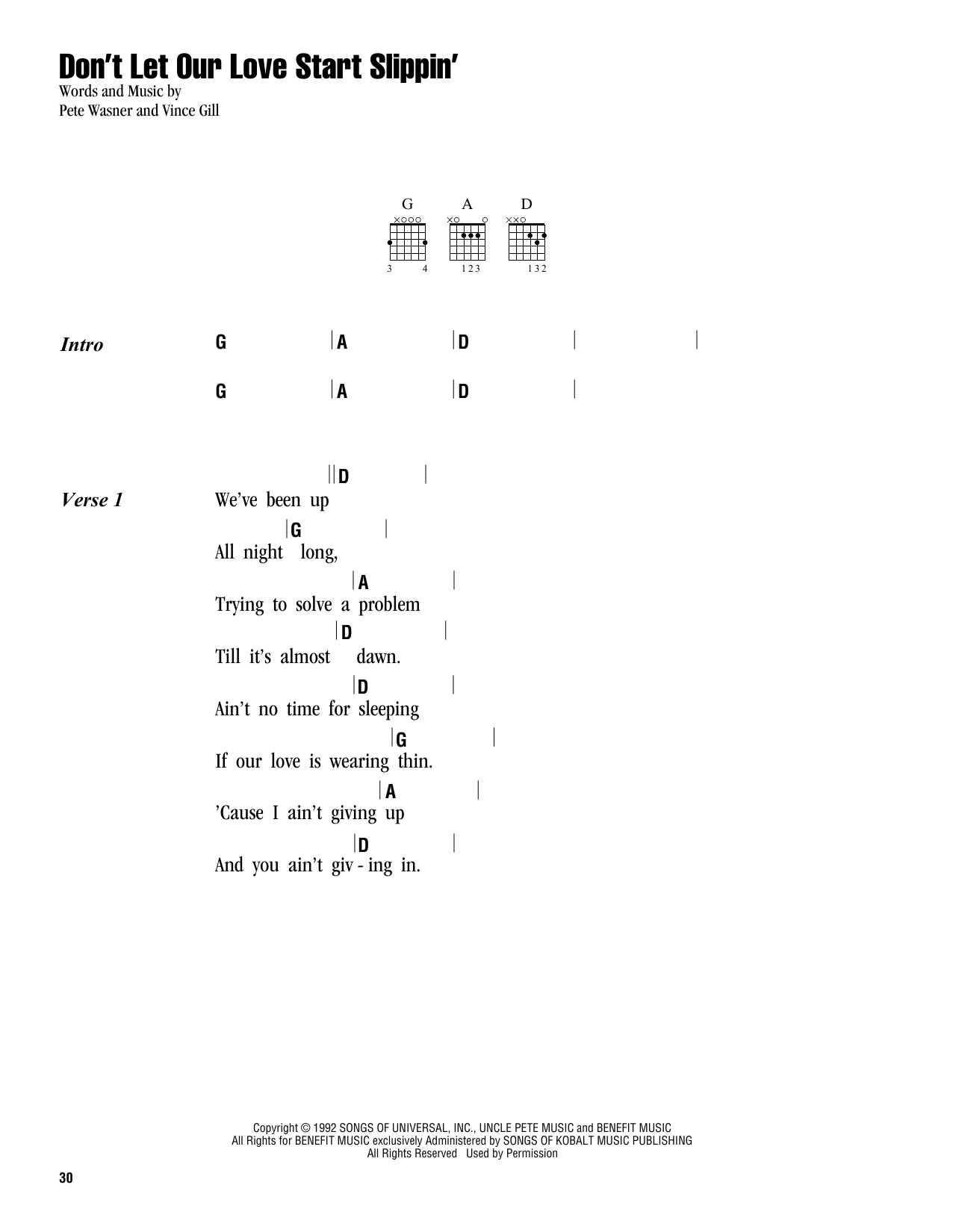 Download Vince Gill Don't Let Our Love Start Slippin' Sheet Music and learn how to play Lyrics & Chords PDF digital score in minutes