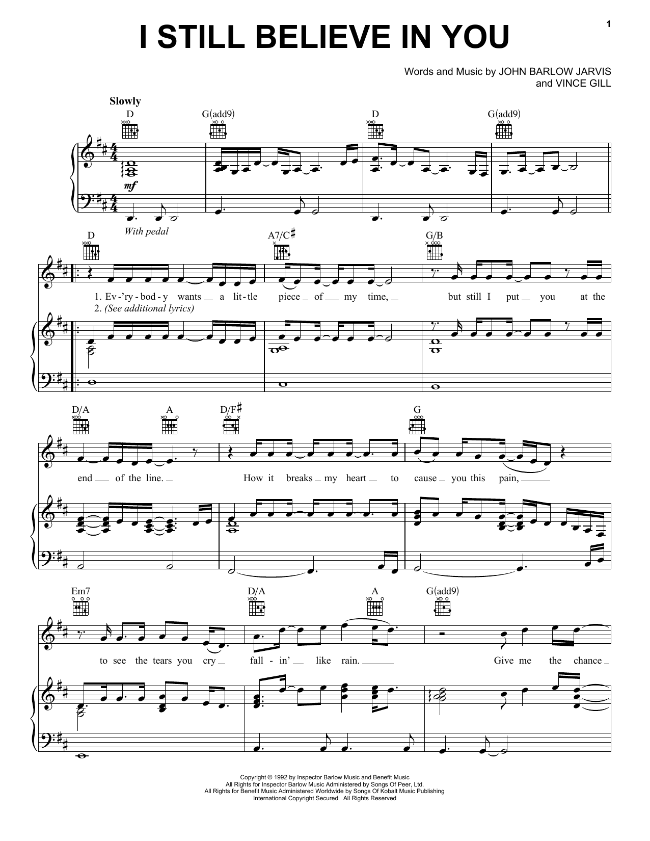 Download Vince Gill I Still Believe In You Sheet Music and learn how to play Real Book – Melody, Lyrics & Chords PDF digital score in minutes