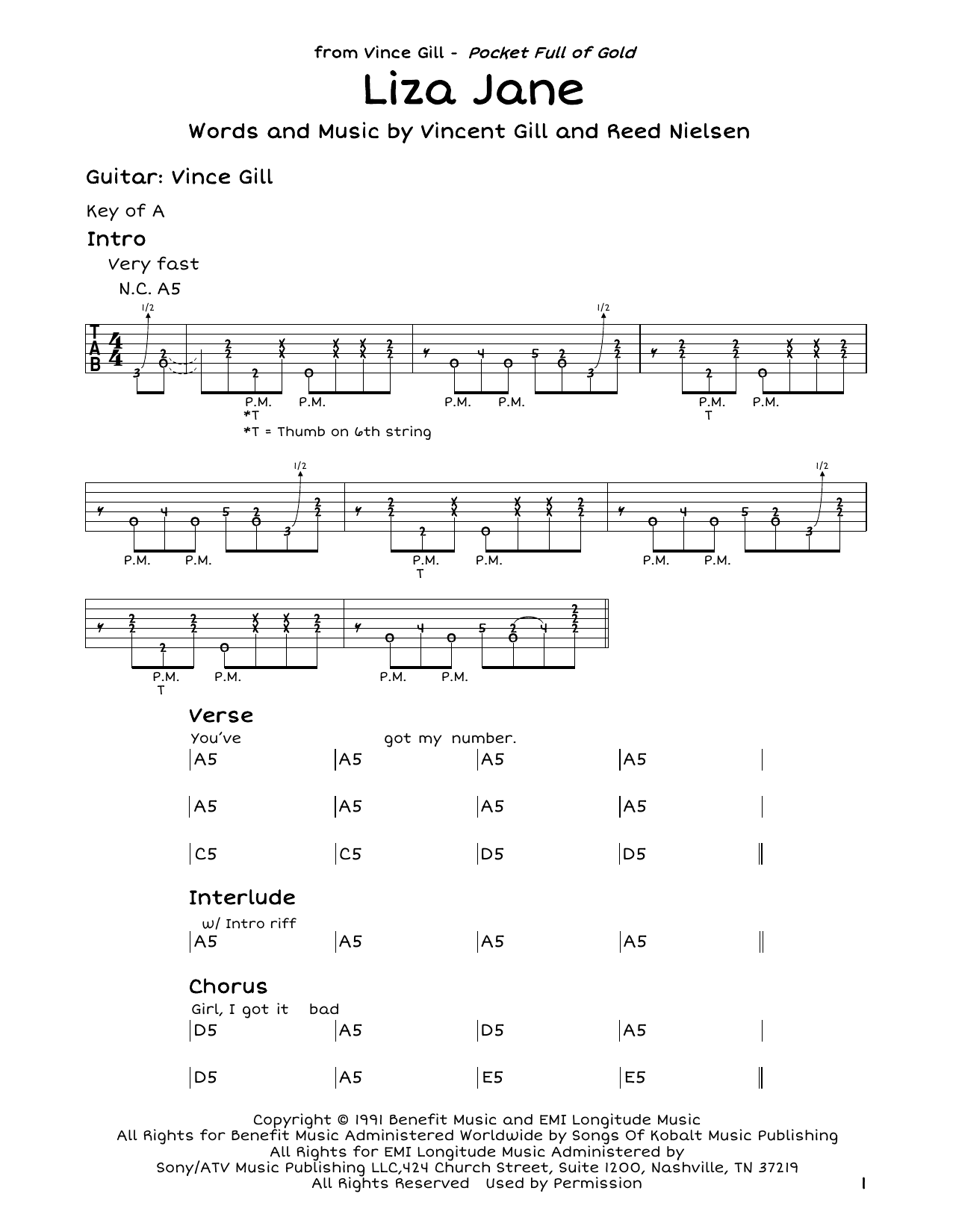 Download Vince Gill Liza Jane Sheet Music and learn how to play Guitar Tab PDF digital score in minutes