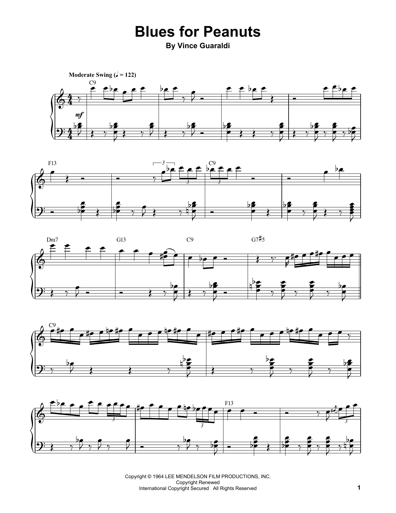 Download Vince Guaraldi Blues For Peanuts Sheet Music and learn how to play Piano Transcription PDF digital score in minutes