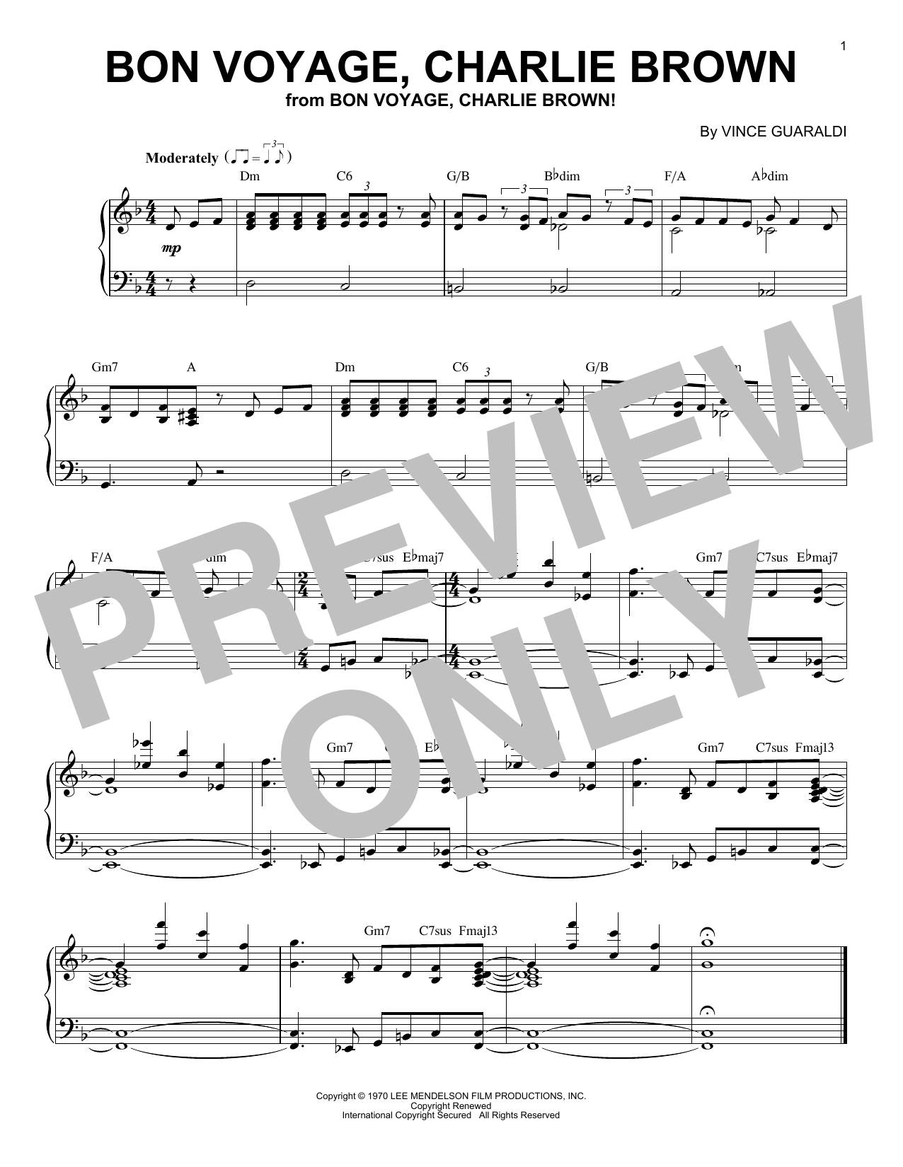 Download Vince Guaraldi Bon Voyage, Charlie Brown Sheet Music and learn how to play Piano Solo PDF digital score in minutes