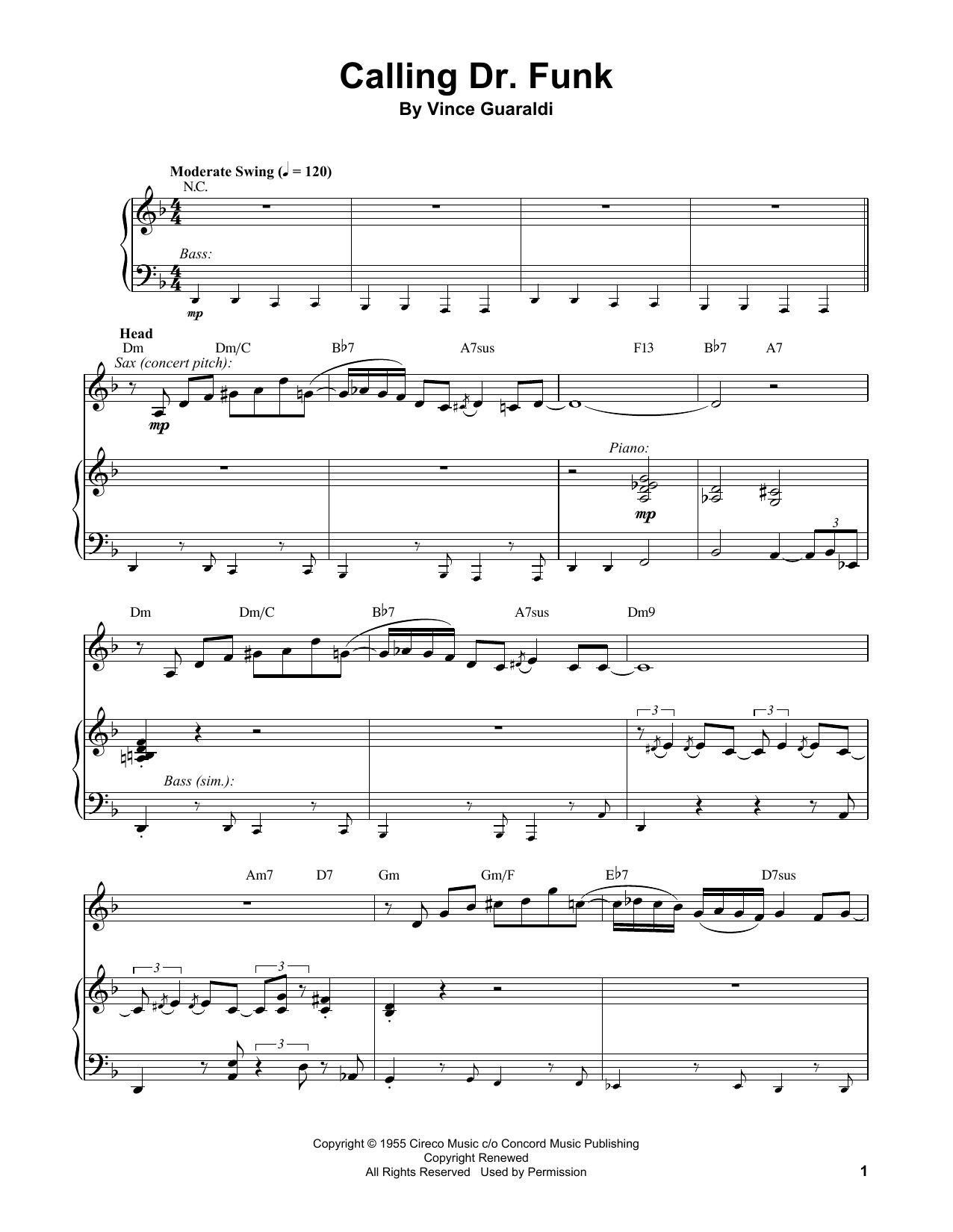 Download Vince Guaraldi Calling Dr. Funk Sheet Music and learn how to play Piano Transcription PDF digital score in minutes