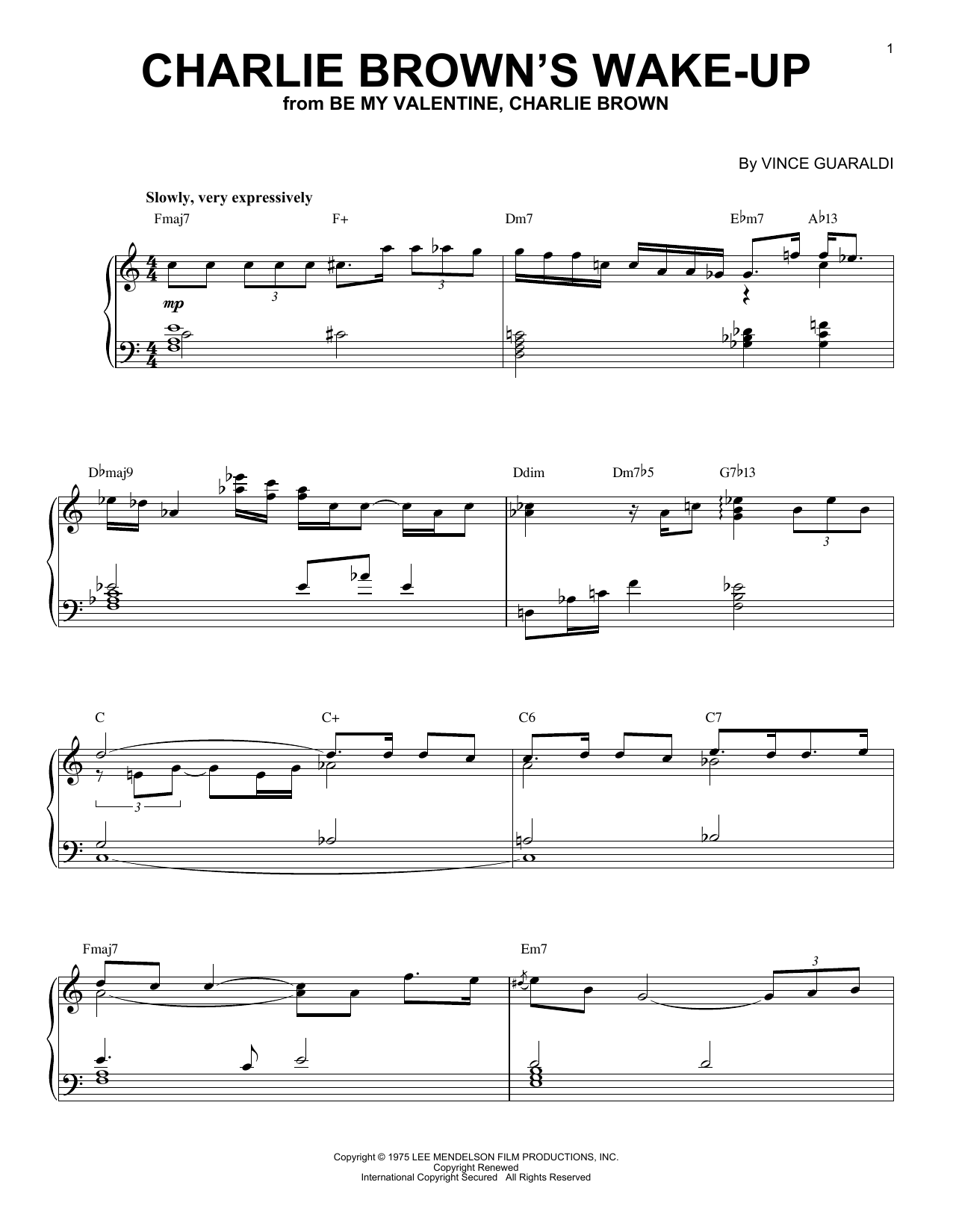 Download Vince Guaraldi Charlie Brown's Wake-Up Sheet Music and learn how to play Piano Solo PDF digital score in minutes
