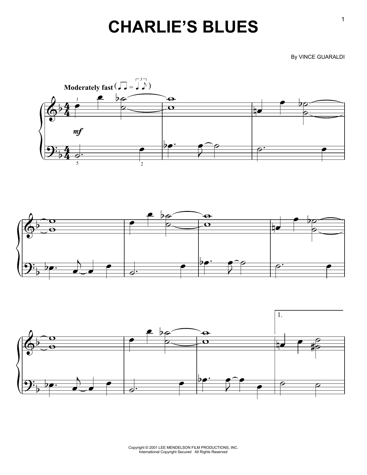 Download Vince Guaraldi Charlie's Blues Sheet Music and learn how to play Easy Piano PDF digital score in minutes