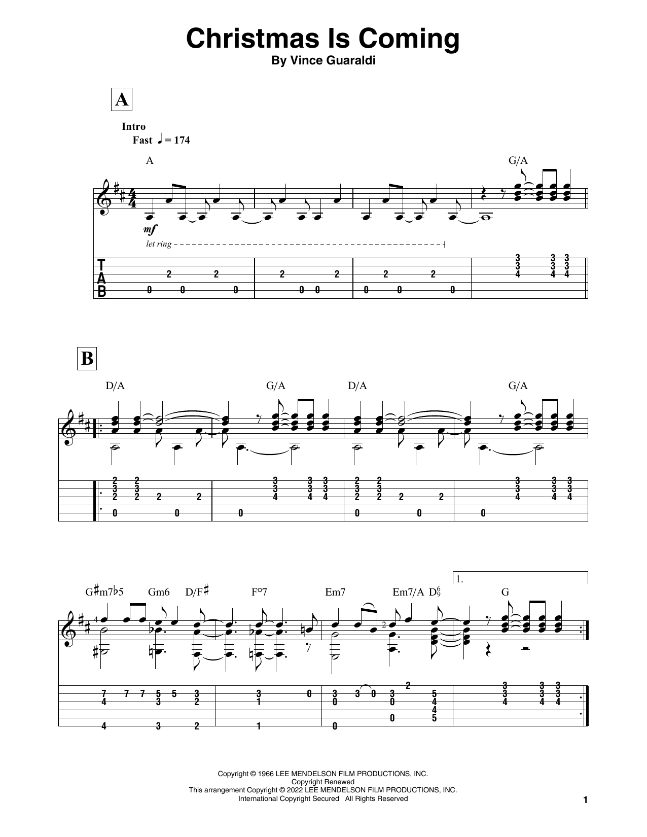 Download Vince Guaraldi Christmas Is Coming (from A Charlie Brown Christmas) Sheet Music and learn how to play Solo Guitar PDF digital score in minutes