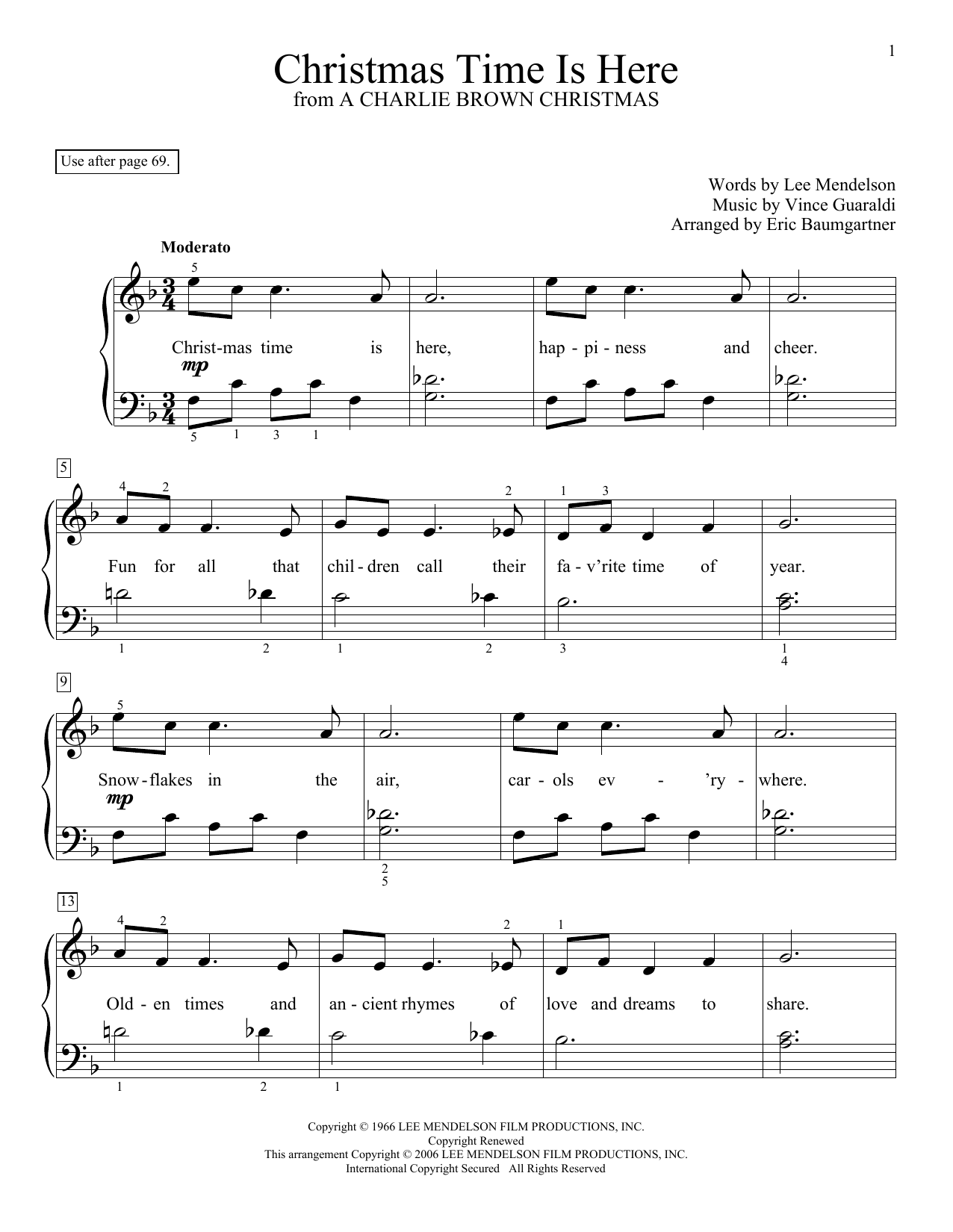 Download Eric Baumgartner Christmas Time Is Here Sheet Music and learn how to play Easy Piano PDF digital score in minutes