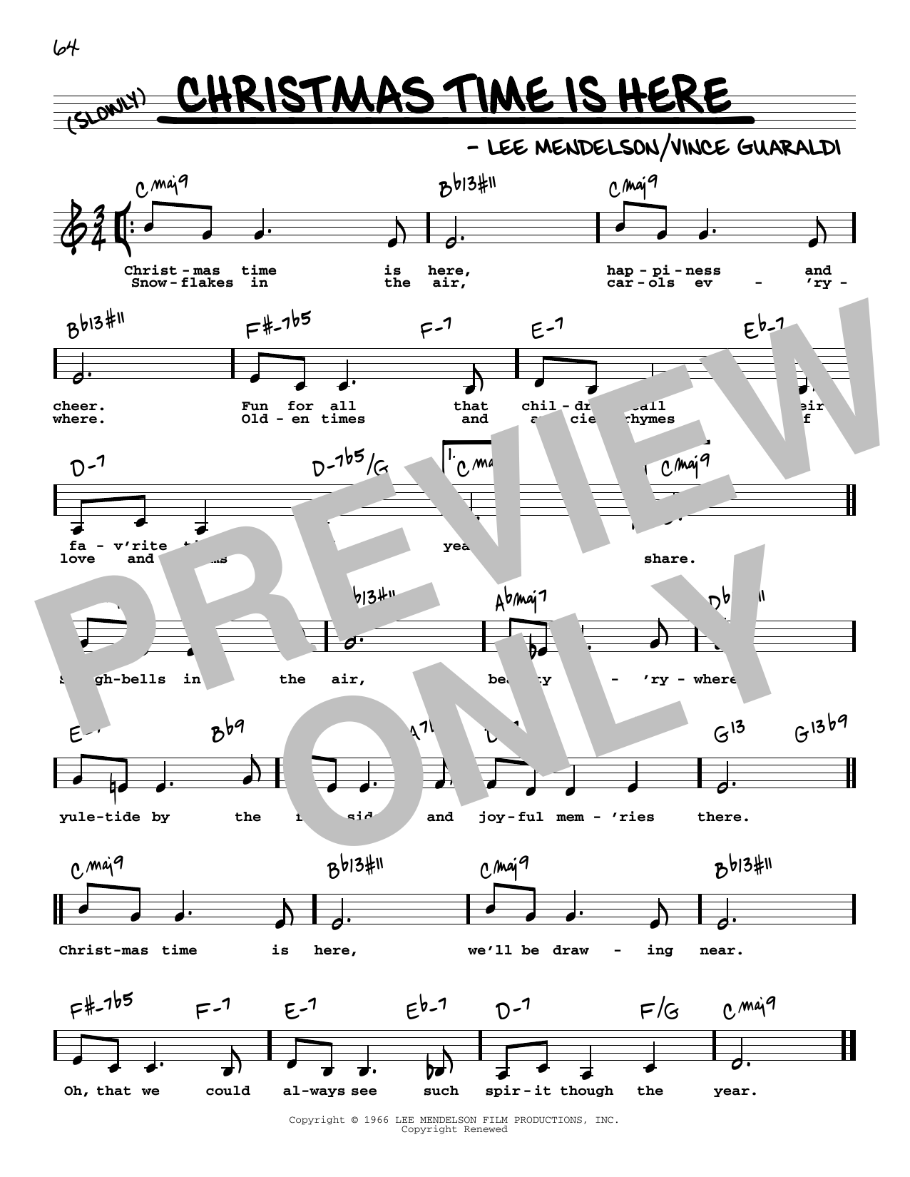Download Vince Guaraldi Christmas Time Is Here (Low Voice) Sheet Music and learn how to play Real Book – Melody, Lyrics & Chords PDF digital score in minutes