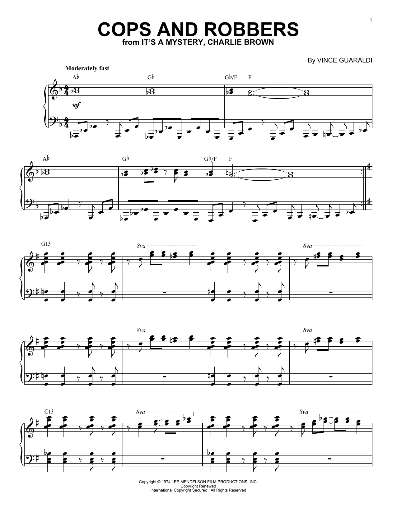 Download Vince Guaraldi Cops And Robbers Sheet Music and learn how to play Piano Solo PDF digital score in minutes