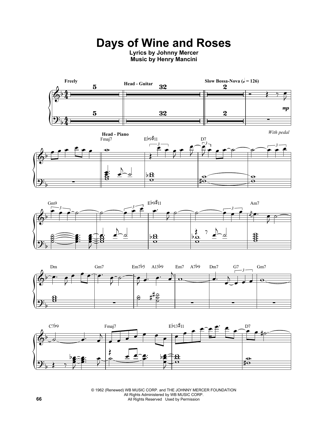 Download Vince Guaraldi Days Of Wine And Roses Sheet Music and learn how to play Piano Transcription PDF digital score in minutes