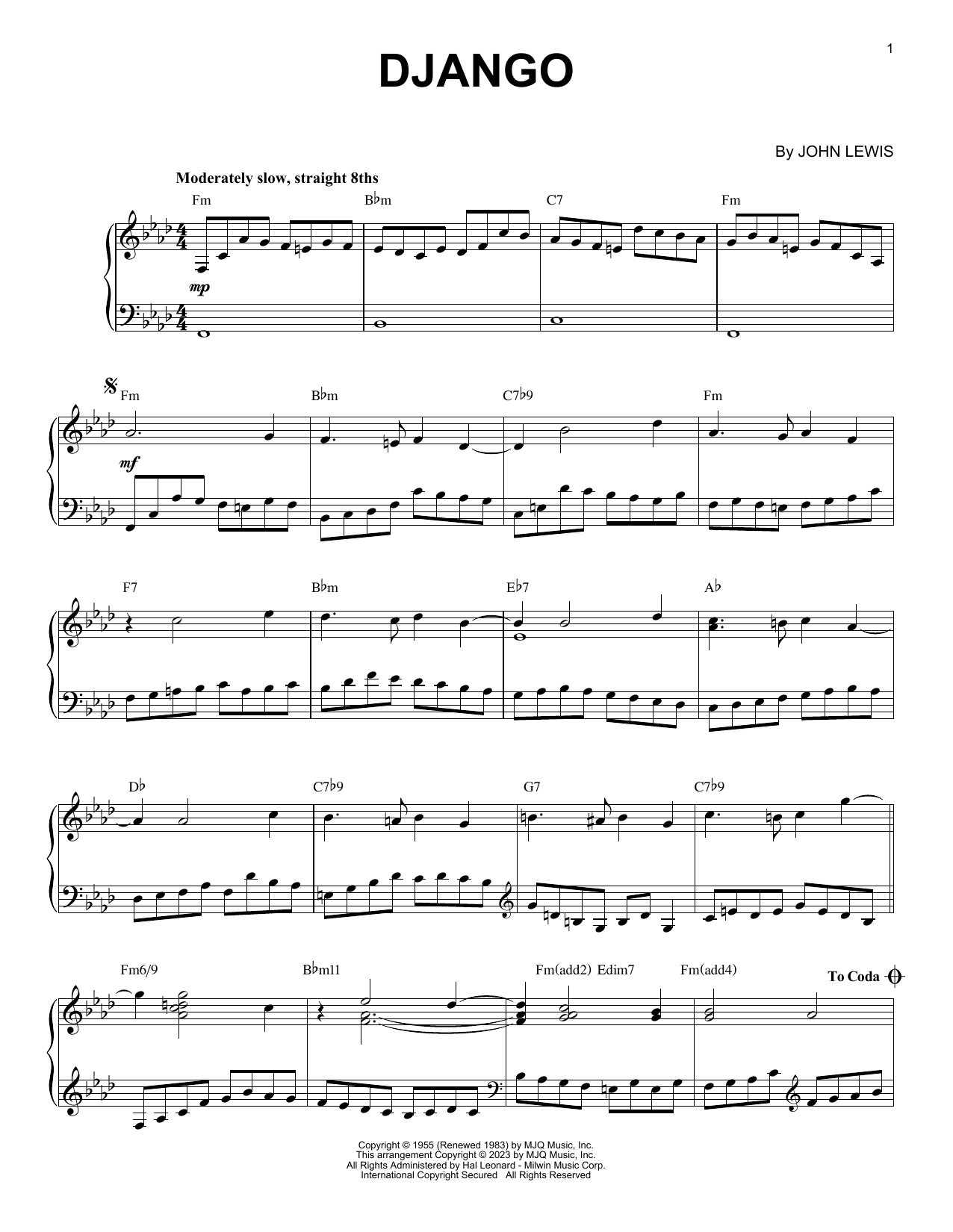 Download Vince Guaraldi Django [Jazz version] (arr. Brent Edstrom) Sheet Music and learn how to play Piano Solo PDF digital score in minutes