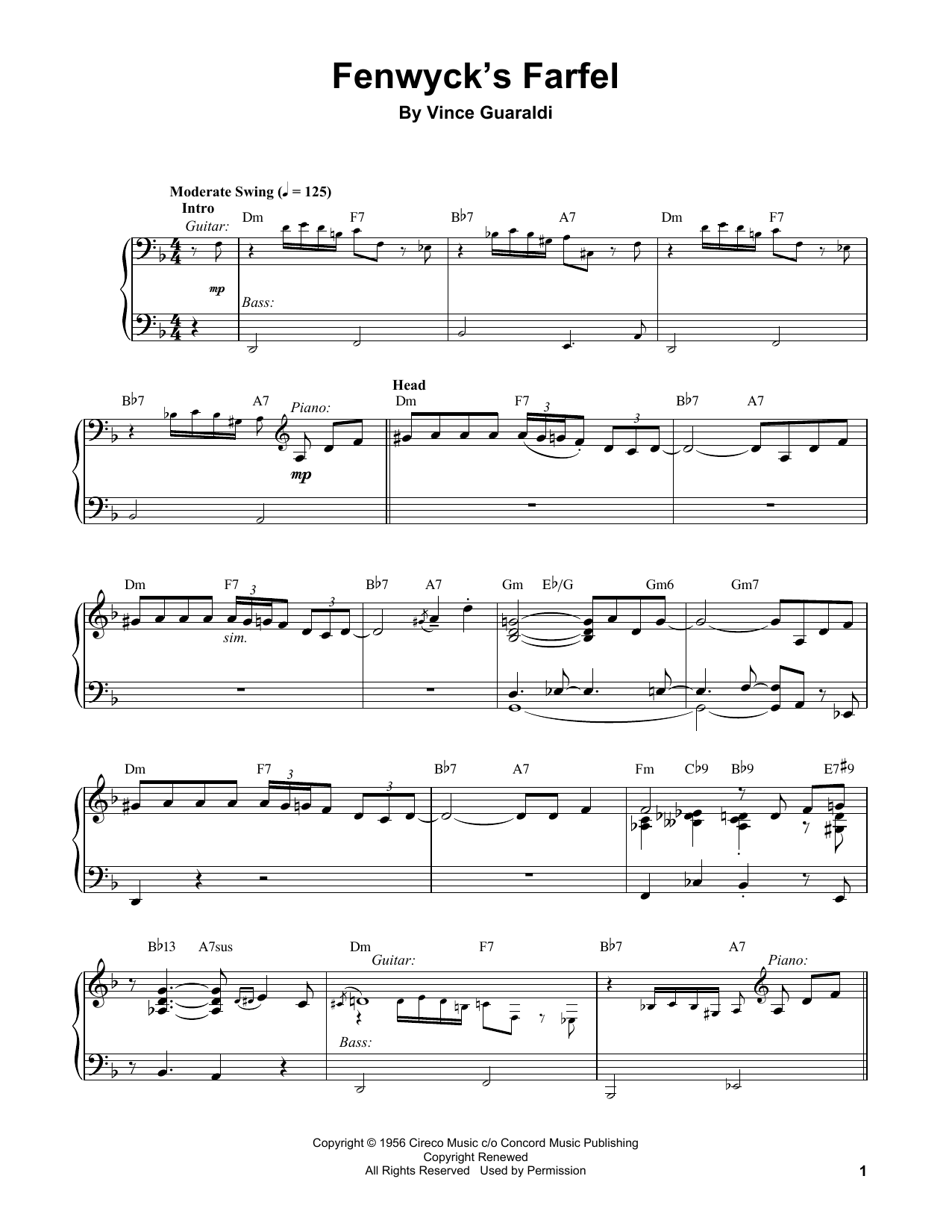 Download Vince Guaraldi Fenwyck's Farfel Sheet Music and learn how to play Piano Transcription PDF digital score in minutes