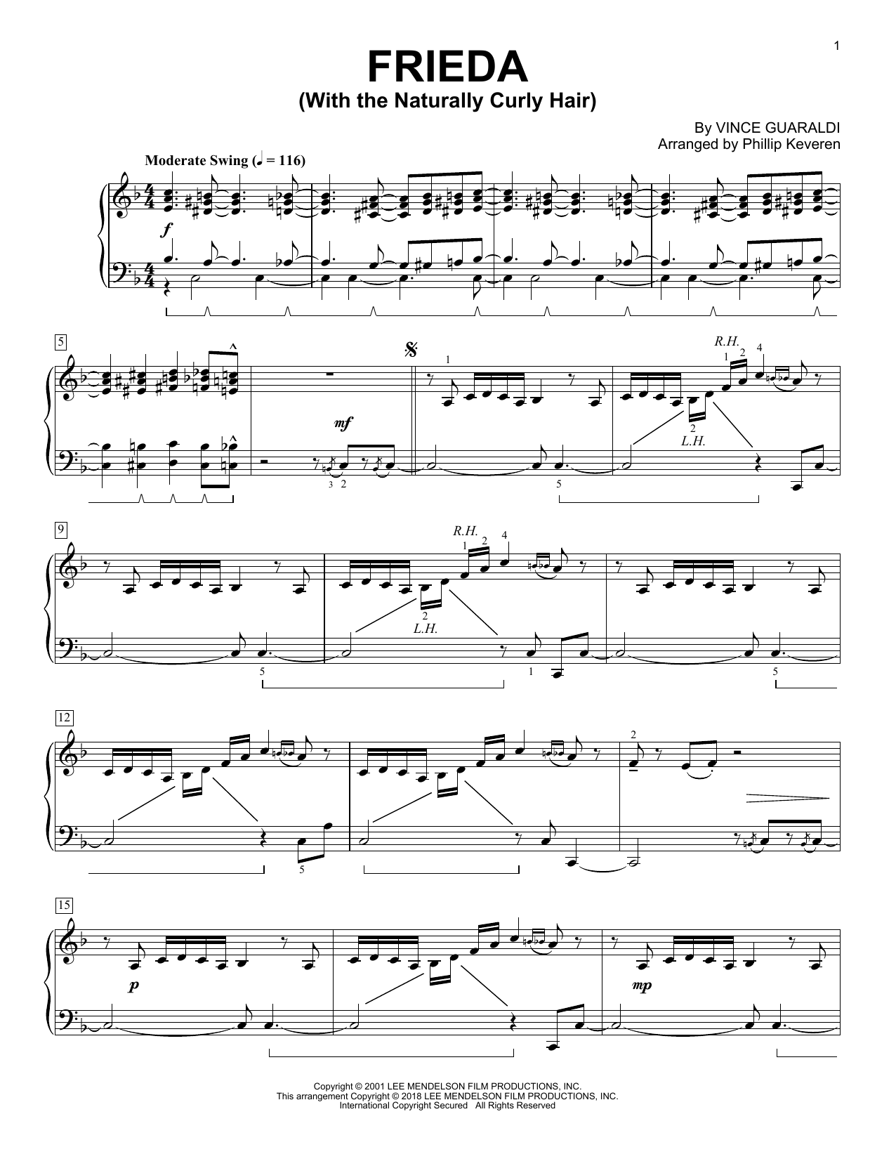 Download Phillip Keveren Frieda (With The Naturally Curly Hair) Sheet Music and learn how to play Piano Solo PDF digital score in minutes