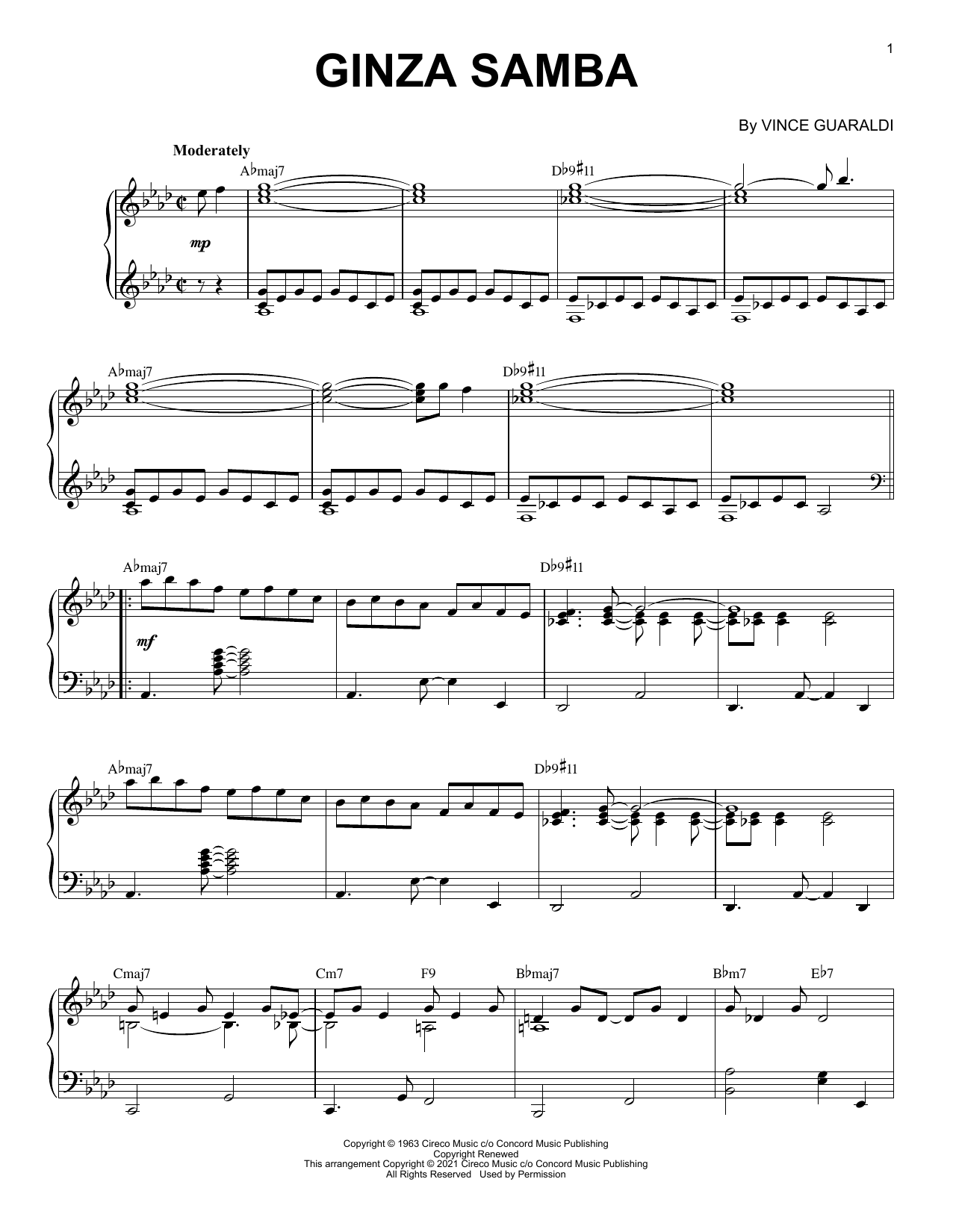 Download Vince Guaraldi Ginza Samba [Jazz version] (arr. Brent Edstrom) Sheet Music and learn how to play Piano Solo PDF digital score in minutes