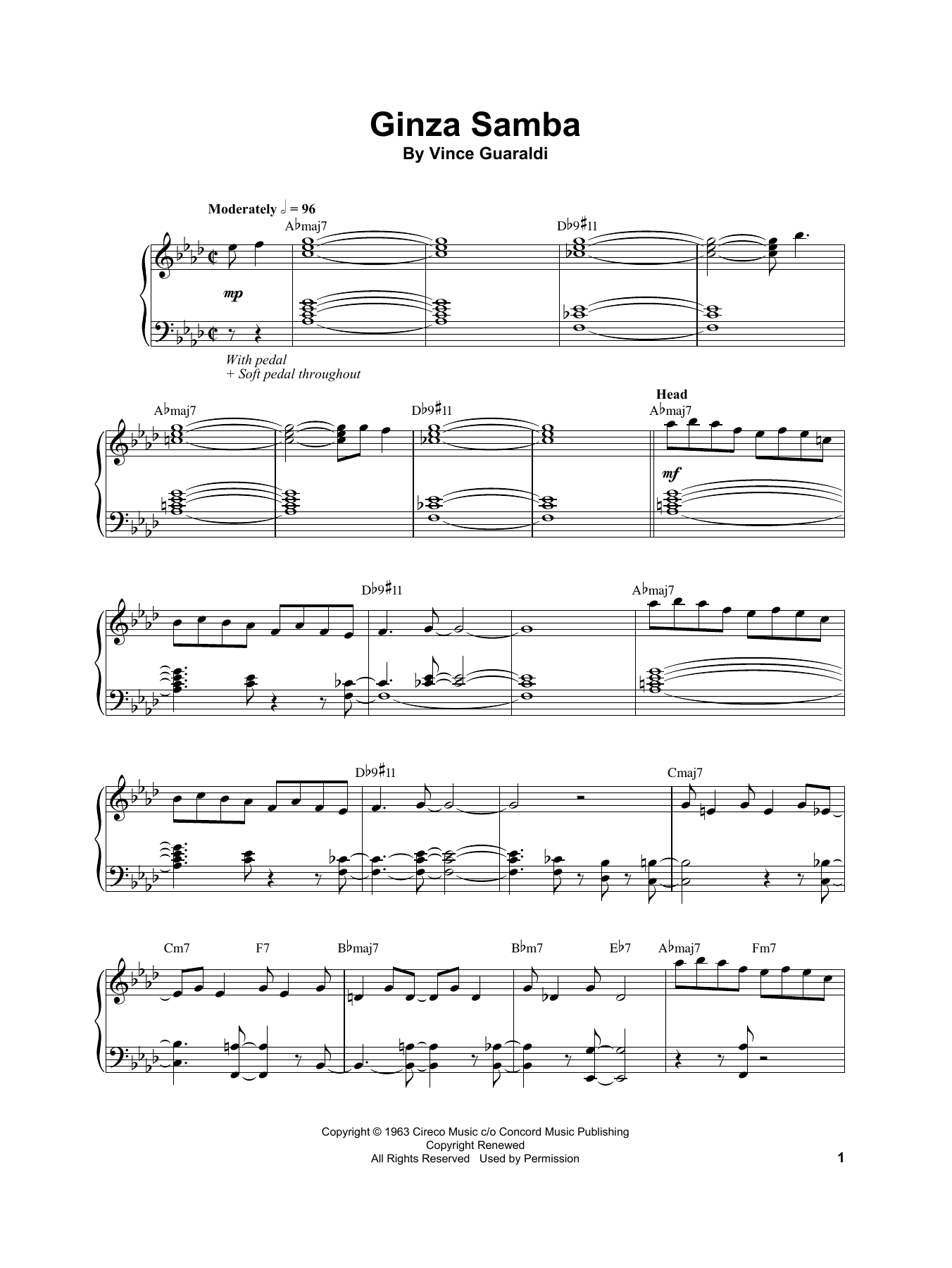 Download Vince Guaraldi Ginza Samba Sheet Music and learn how to play Real Book – Melody & Chords PDF digital score in minutes