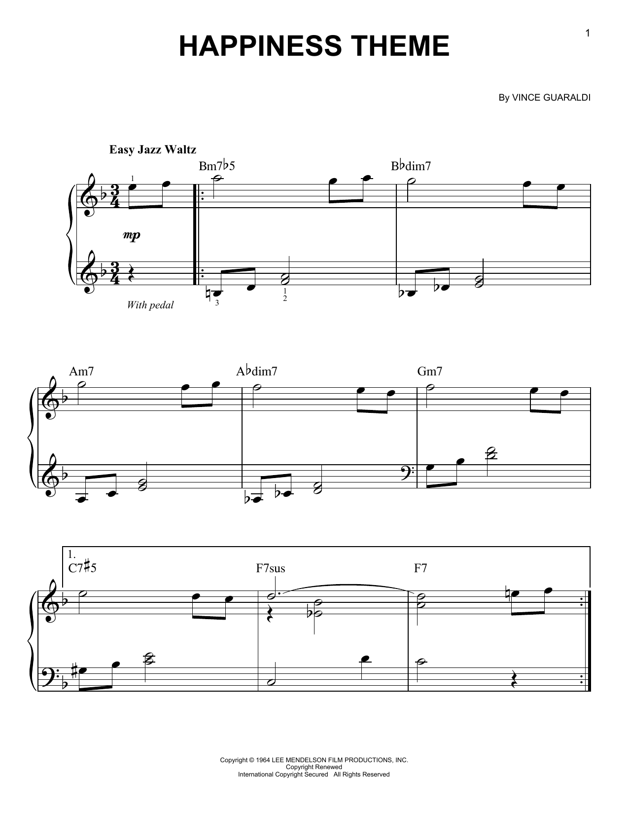 Download Vince Guaraldi Happiness Theme Sheet Music and learn how to play Easy Piano PDF digital score in minutes