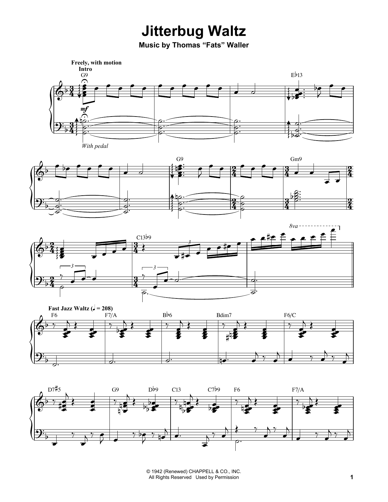 Download Vince Guaraldi Jitterbug Waltz Sheet Music and learn how to play Piano Transcription PDF digital score in minutes