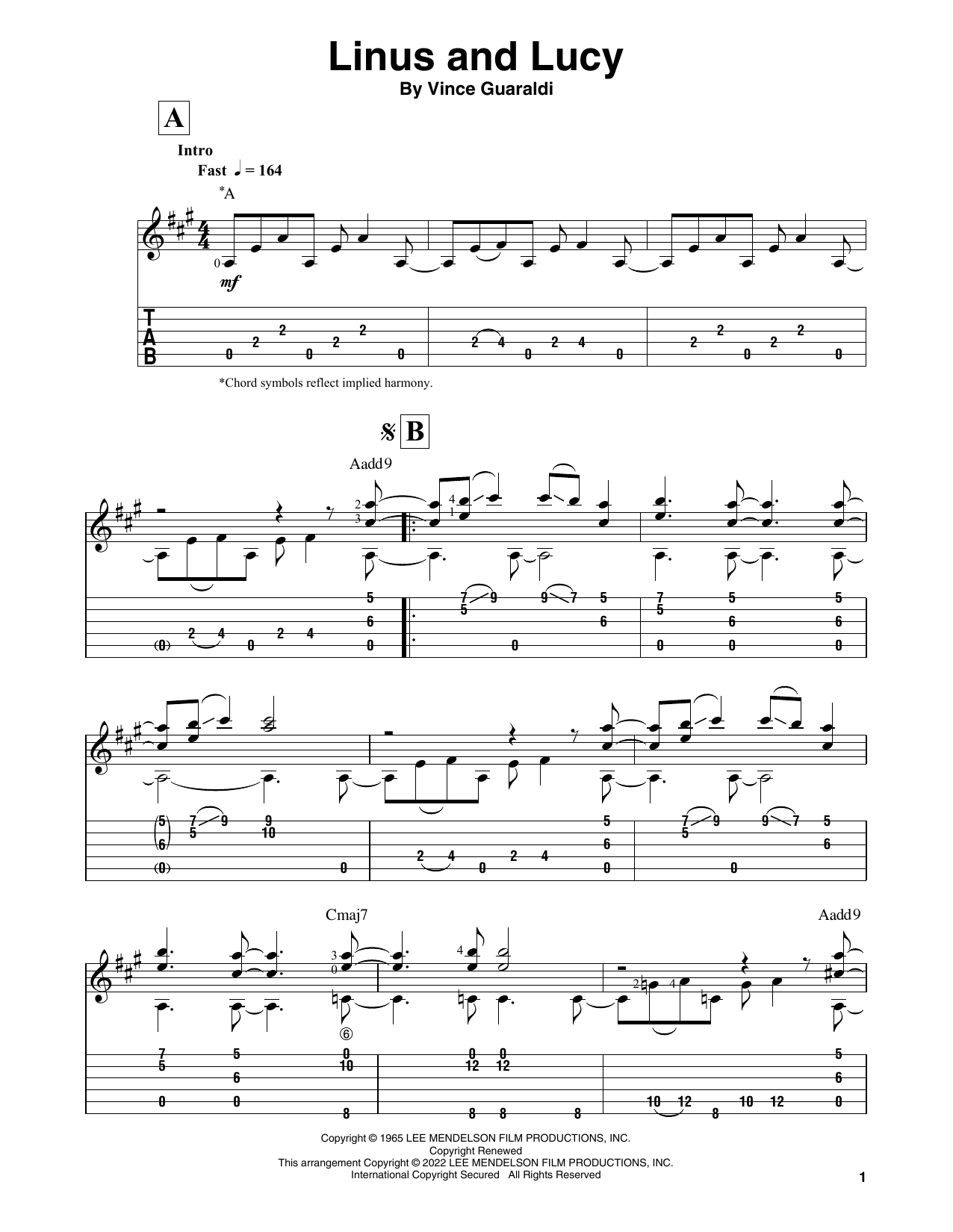 Download Vince Guaraldi Linus And Lucy (from A Charlie Brown Christmas) Sheet Music and learn how to play Solo Guitar PDF digital score in minutes