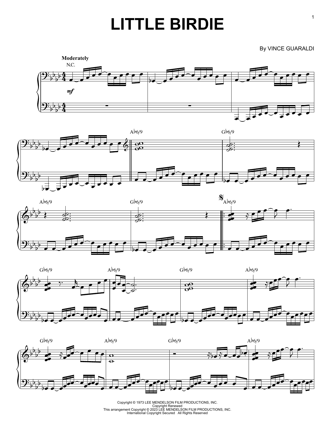 Download Vince Guaraldi Little Birdie [Jazz version] (arr. Brent Edstrom) Sheet Music and learn how to play Piano Solo PDF digital score in minutes