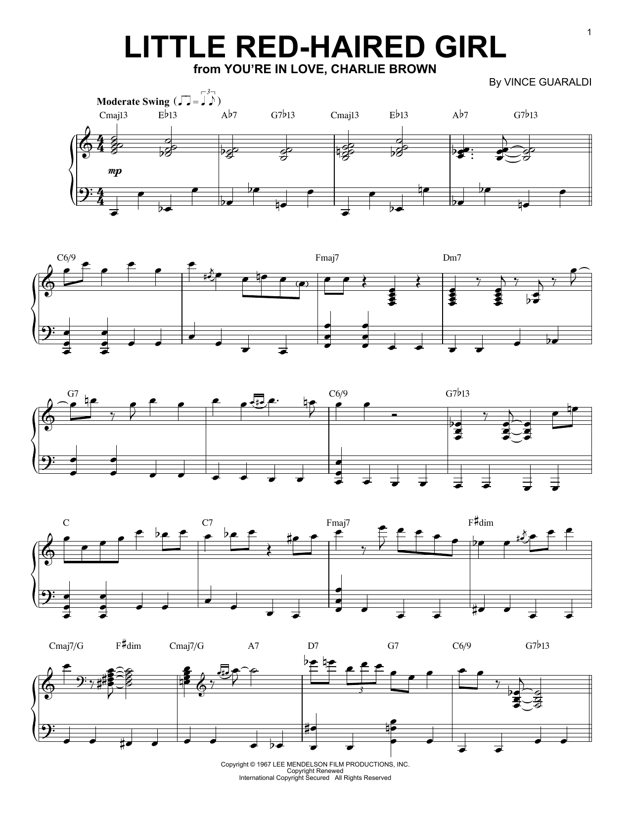 Download Vince Guaraldi Little Red-Haired Girl Sheet Music and learn how to play Piano Solo PDF digital score in minutes
