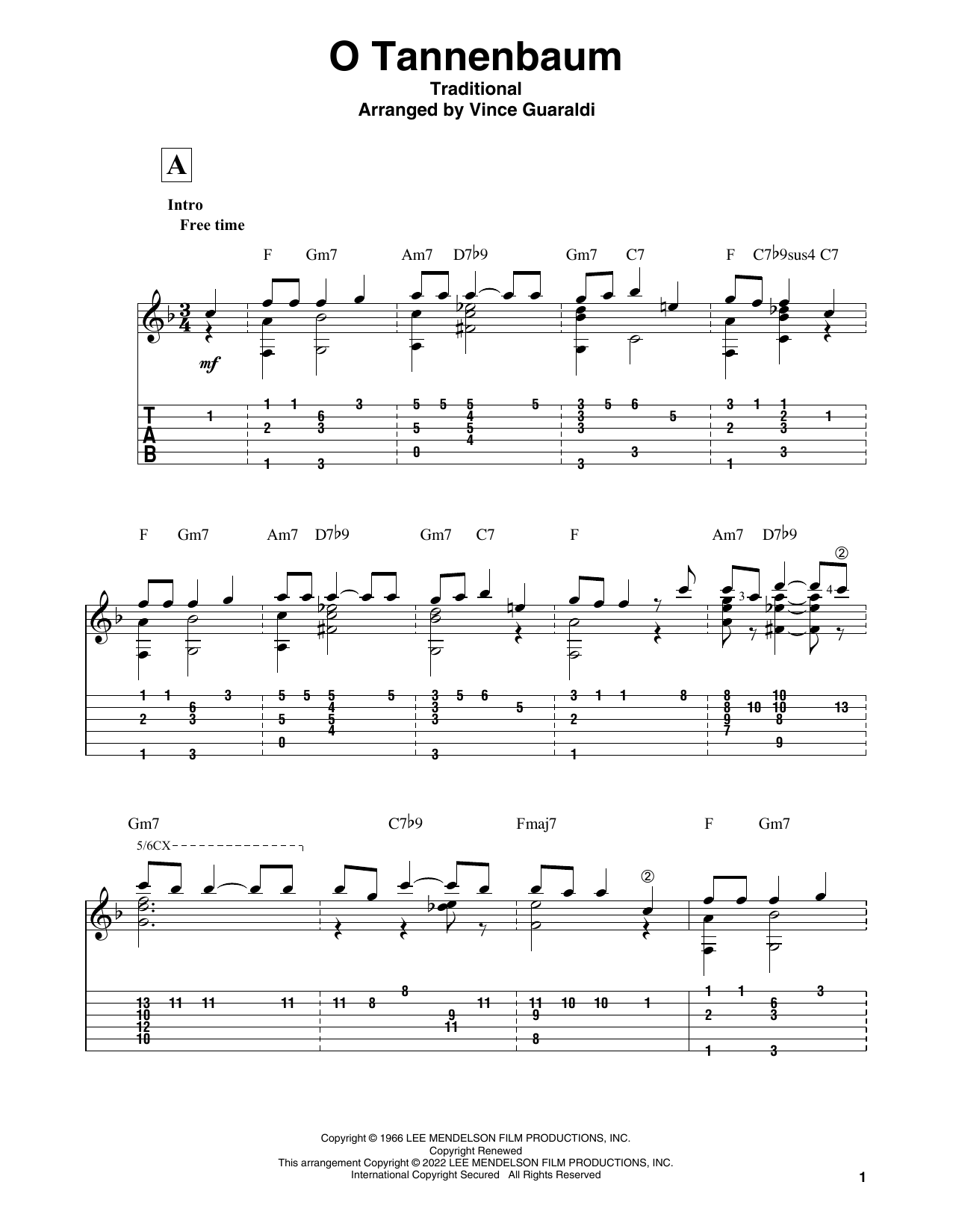 Download Vince Guaraldi O Tannenbaum (from A Charlie Brown Christmas) Sheet Music and learn how to play Solo Guitar PDF digital score in minutes