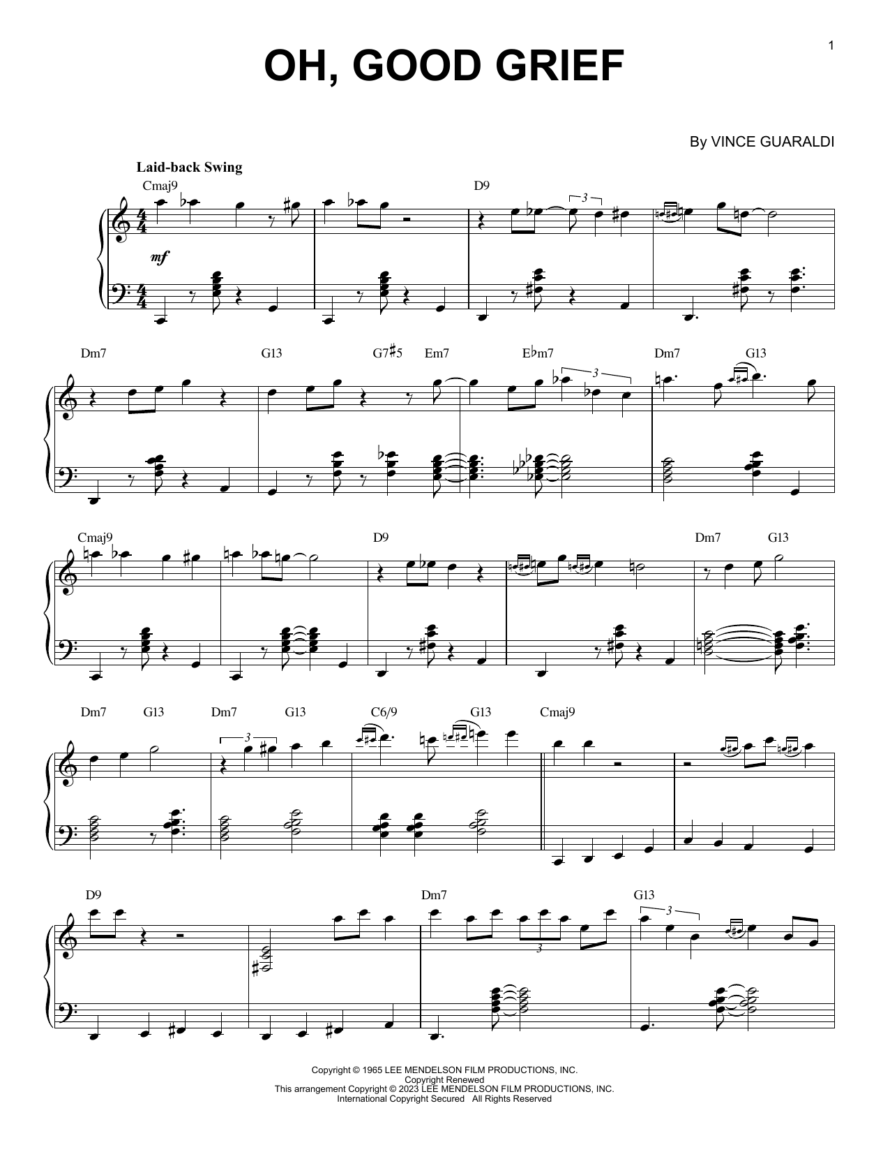 Download Vince Guaraldi Oh, Good Grief [Jazz version] (arr. Brent Edstrom) Sheet Music and learn how to play Piano Solo PDF digital score in minutes