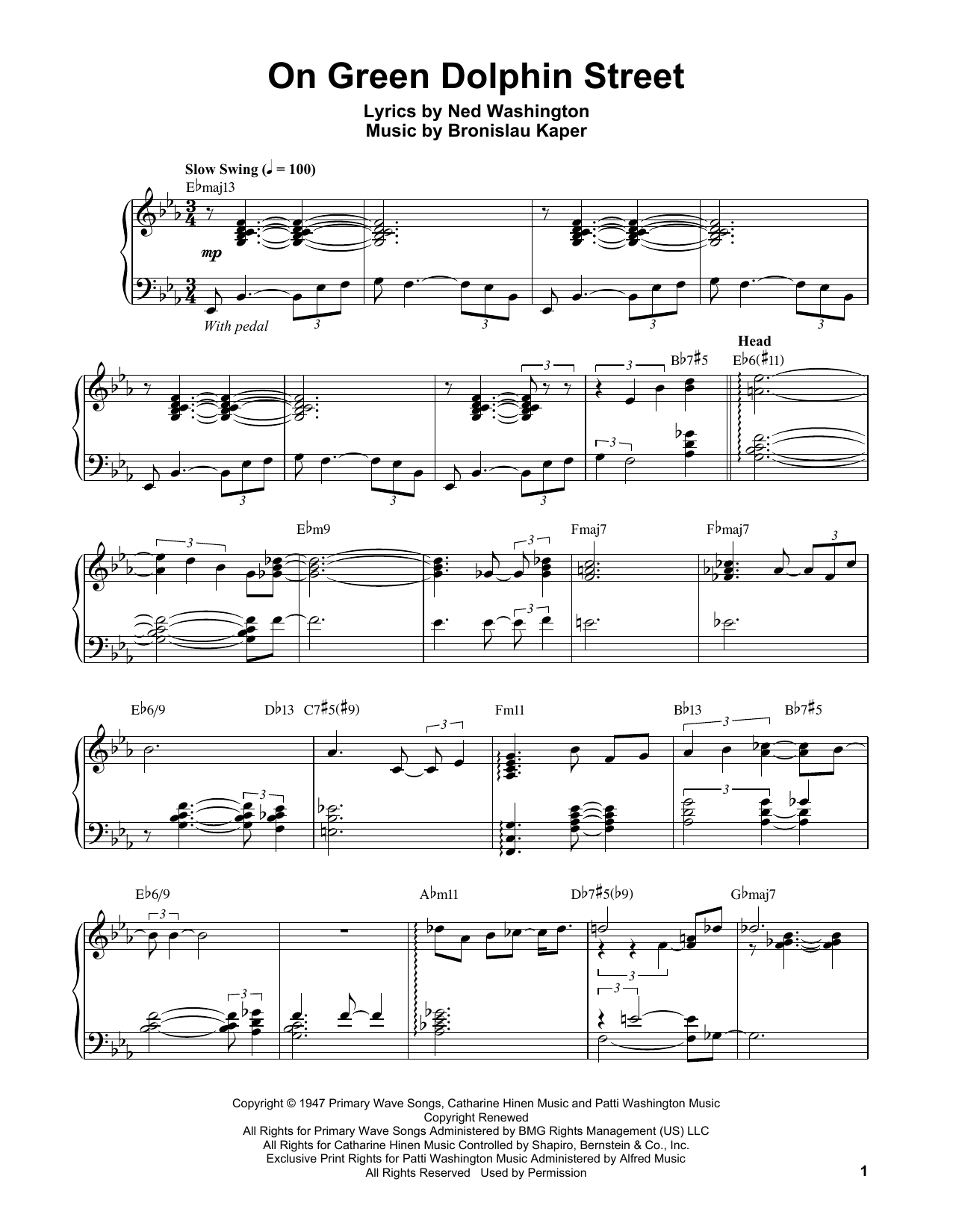 Download Vince Guaraldi On Green Dolphin Street Sheet Music and learn how to play Piano Transcription PDF digital score in minutes