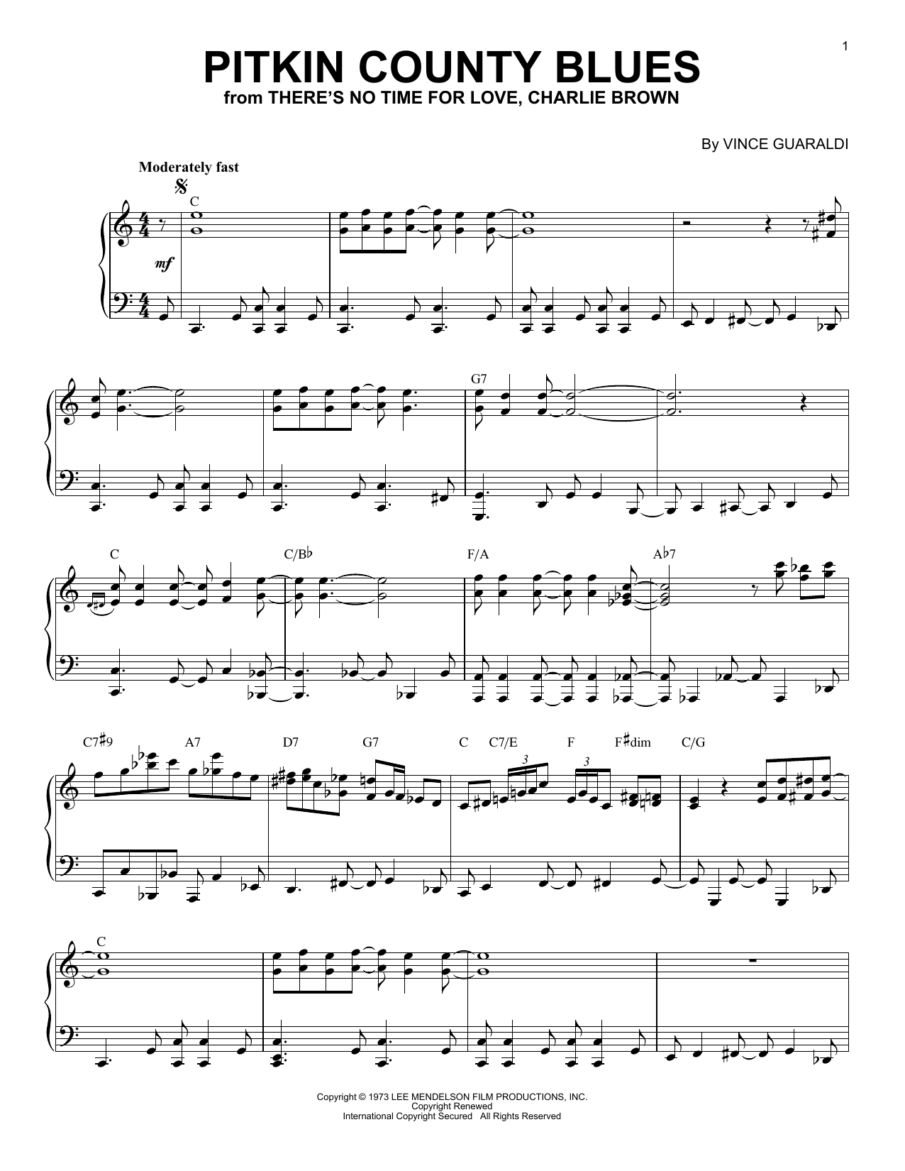 Download Vince Guaraldi Pitkin Country Blues Sheet Music and learn how to play Piano Solo PDF digital score in minutes