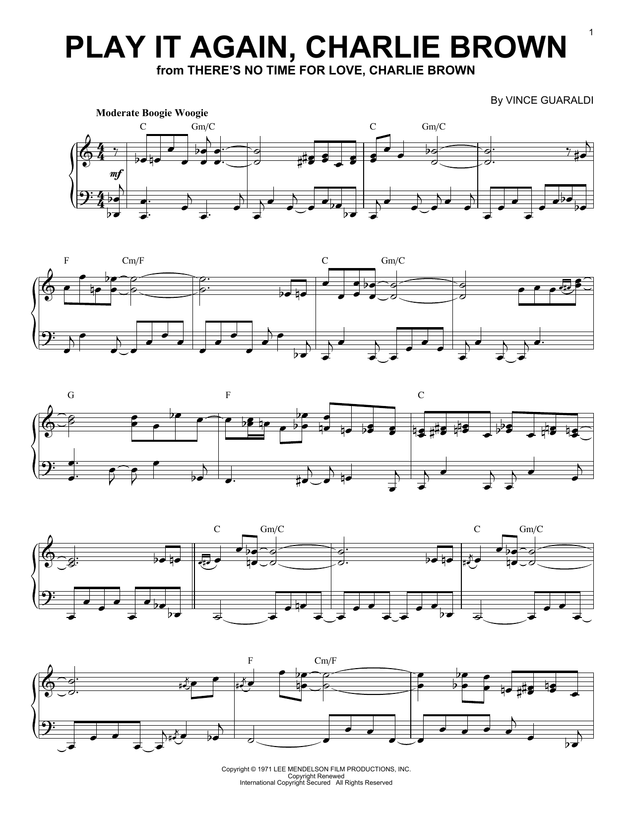 Download Vince Guaraldi Play It Again, Charlie Brown Sheet Music and learn how to play Piano Solo PDF digital score in minutes