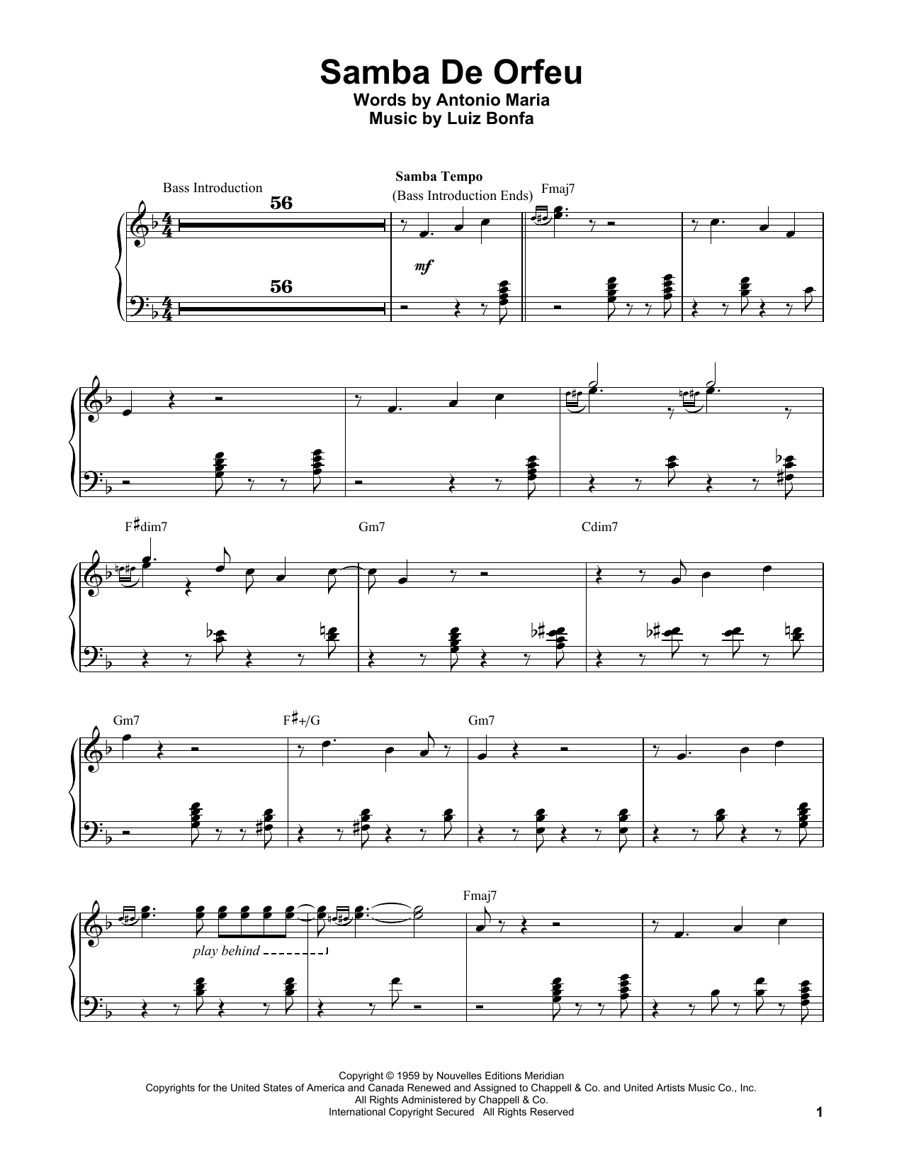 Download Vince Guaraldi Samba De Orfeu Sheet Music and learn how to play Piano Transcription PDF digital score in minutes