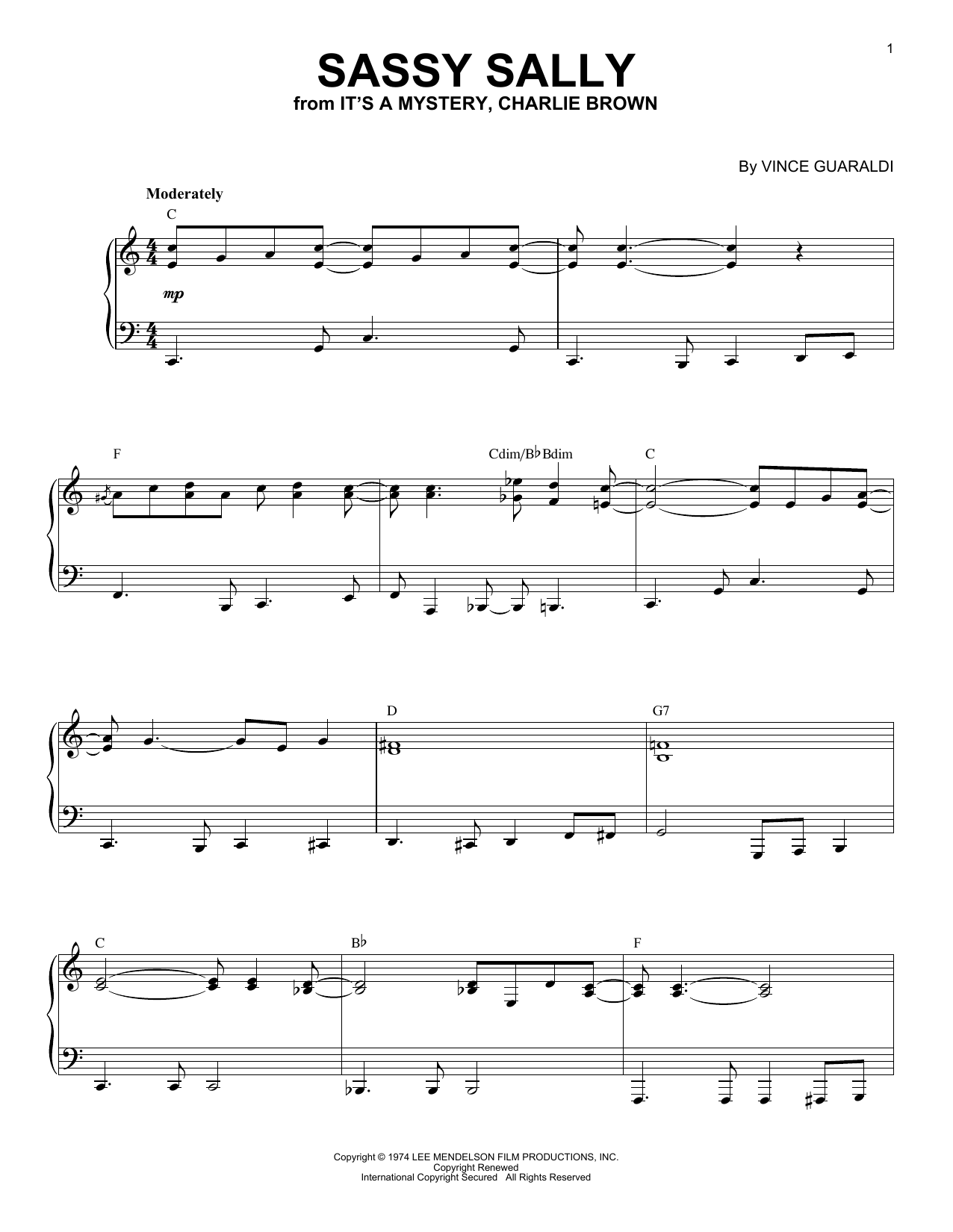 Download Vince Guaraldi Sassy Sally Sheet Music and learn how to play Piano Solo PDF digital score in minutes