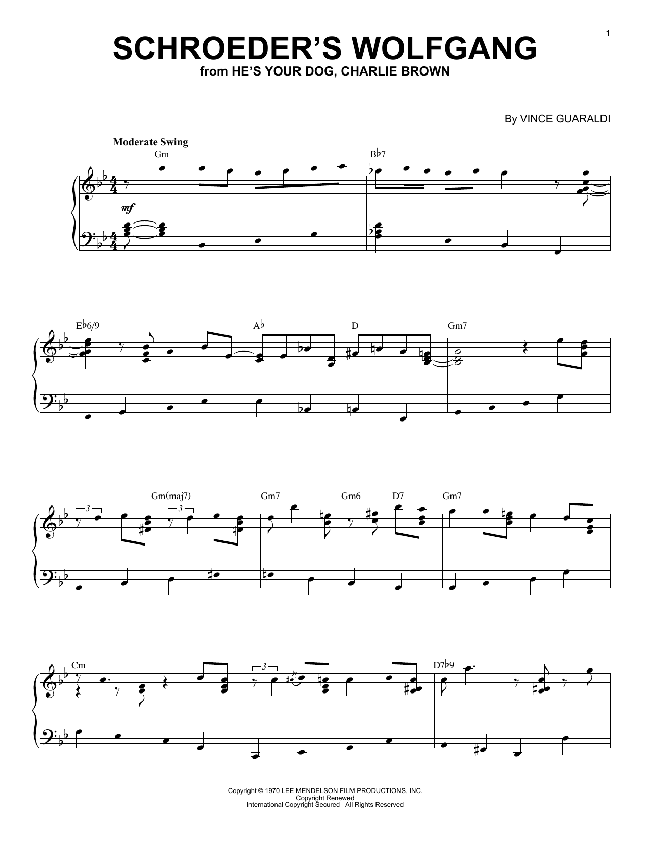 Download Vince Guaraldi Schroeder's Wolfgang Sheet Music and learn how to play Piano Solo PDF digital score in minutes