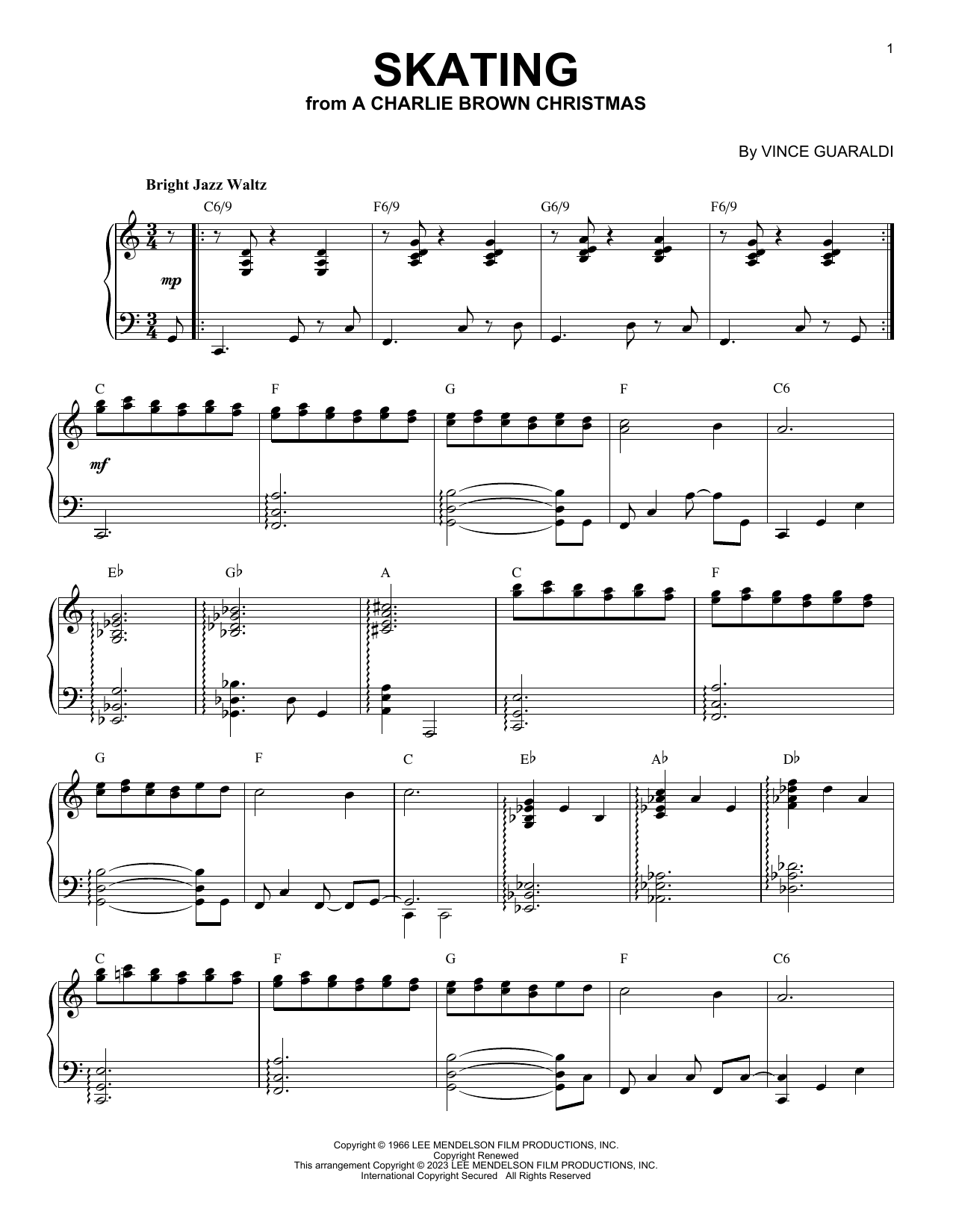 Download Vince Guaraldi Skating [Jazz version] (arr. Brent Edstrom) Sheet Music and learn how to play Piano Solo PDF digital score in minutes