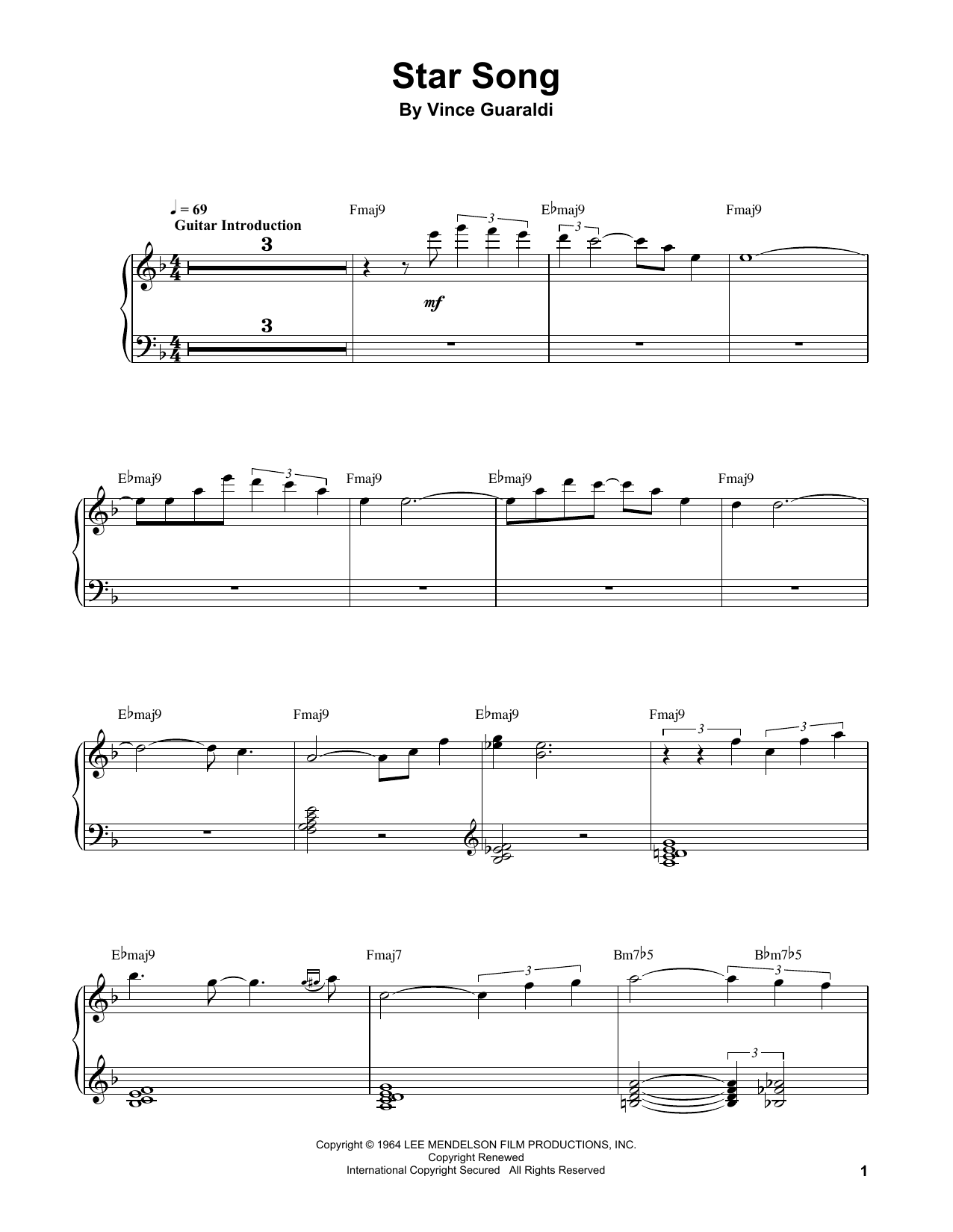 Download Vince Guaraldi Star Song Sheet Music and learn how to play Piano Transcription PDF digital score in minutes