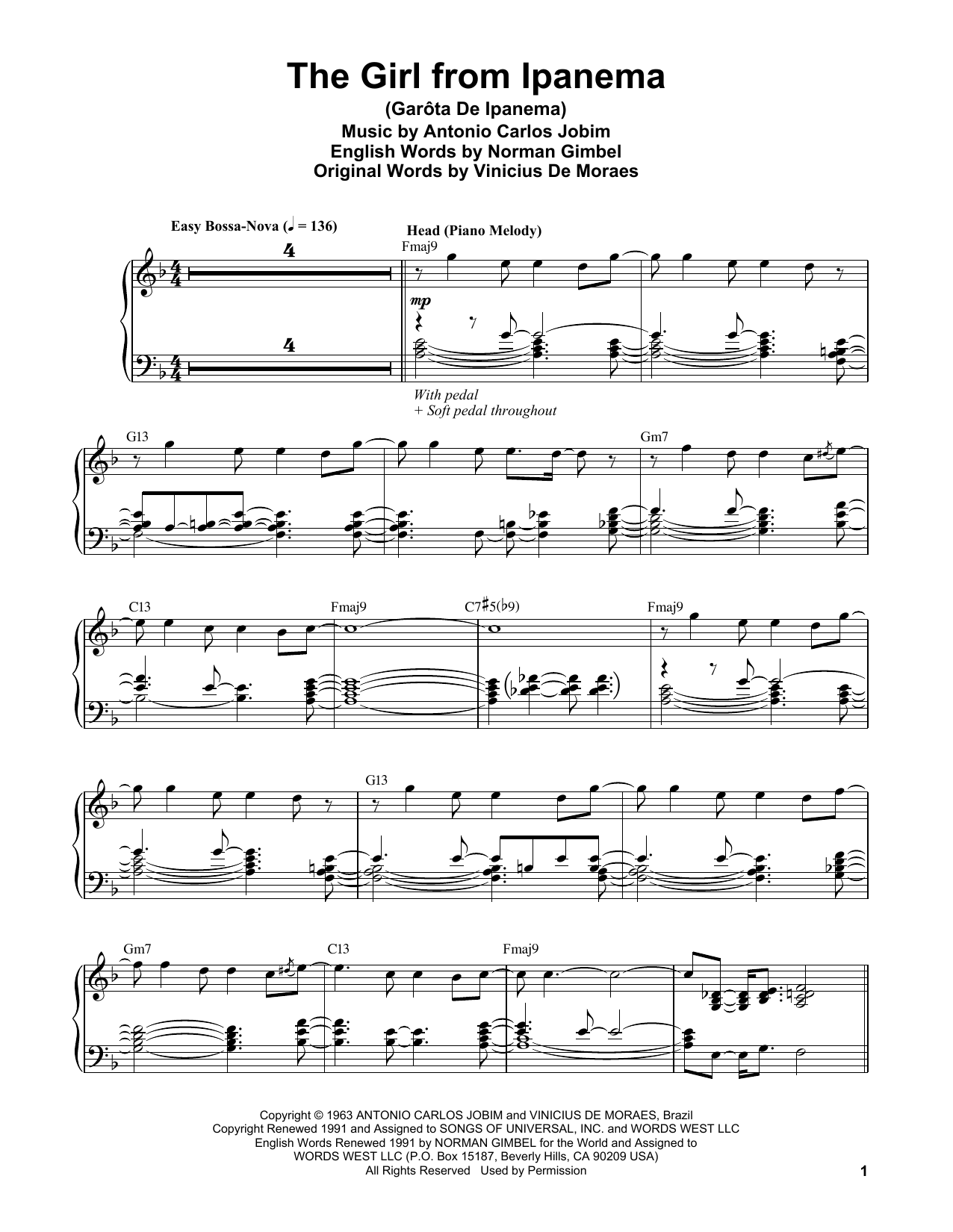 Download Vince Guaraldi The Girl From Ipanema (Garota De Ipanema) Sheet Music and learn how to play Piano Transcription PDF digital score in minutes