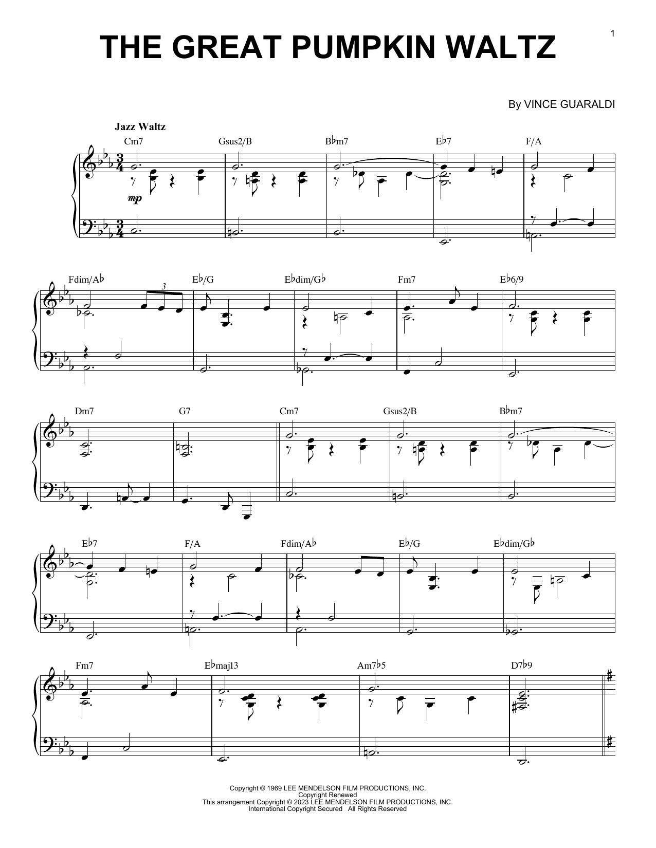 Download Vince Guaraldi The Great Pumpkin Waltz [Jazz version] (arr. Brent Edstrom) Sheet Music and learn how to play Piano Solo PDF digital score in minutes