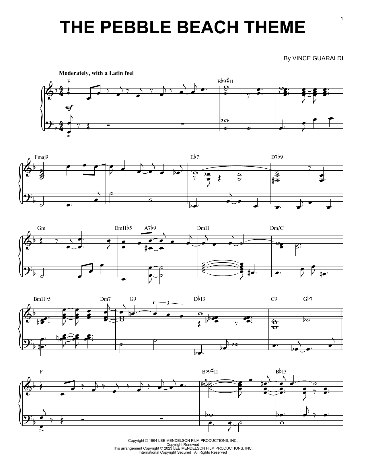 Download Vince Guaraldi The Pebble Beach Theme [Jazz version] (arr. Brent Edstrom) Sheet Music and learn how to play Piano Solo PDF digital score in minutes