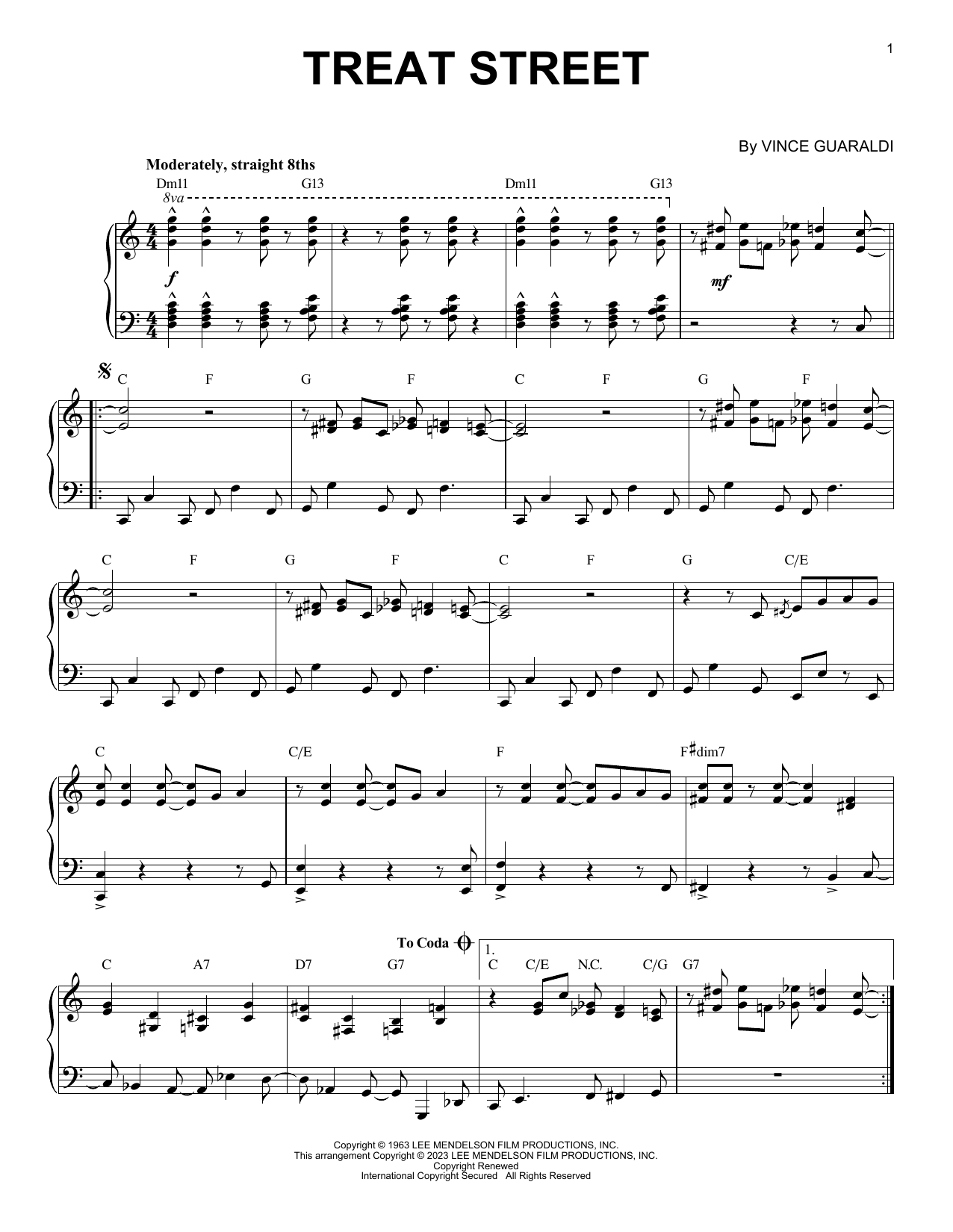 Download Vince Guaraldi Treat Street [Jazz version] (arr. Brent Edstrom) Sheet Music and learn how to play Piano Solo PDF digital score in minutes