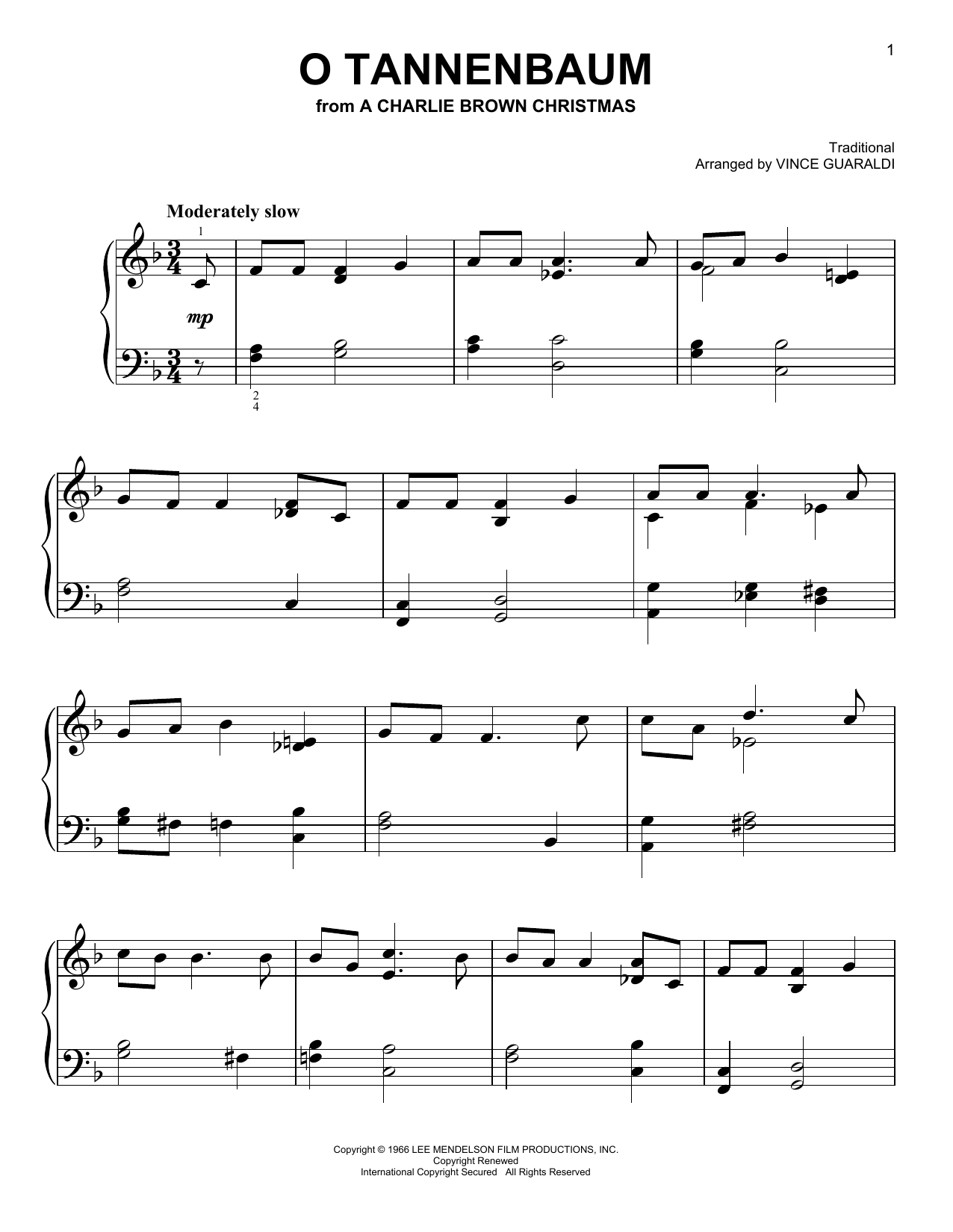 Download Vince Guaraldi O Tannenbaum Sheet Music and learn how to play Easy Piano PDF digital score in minutes