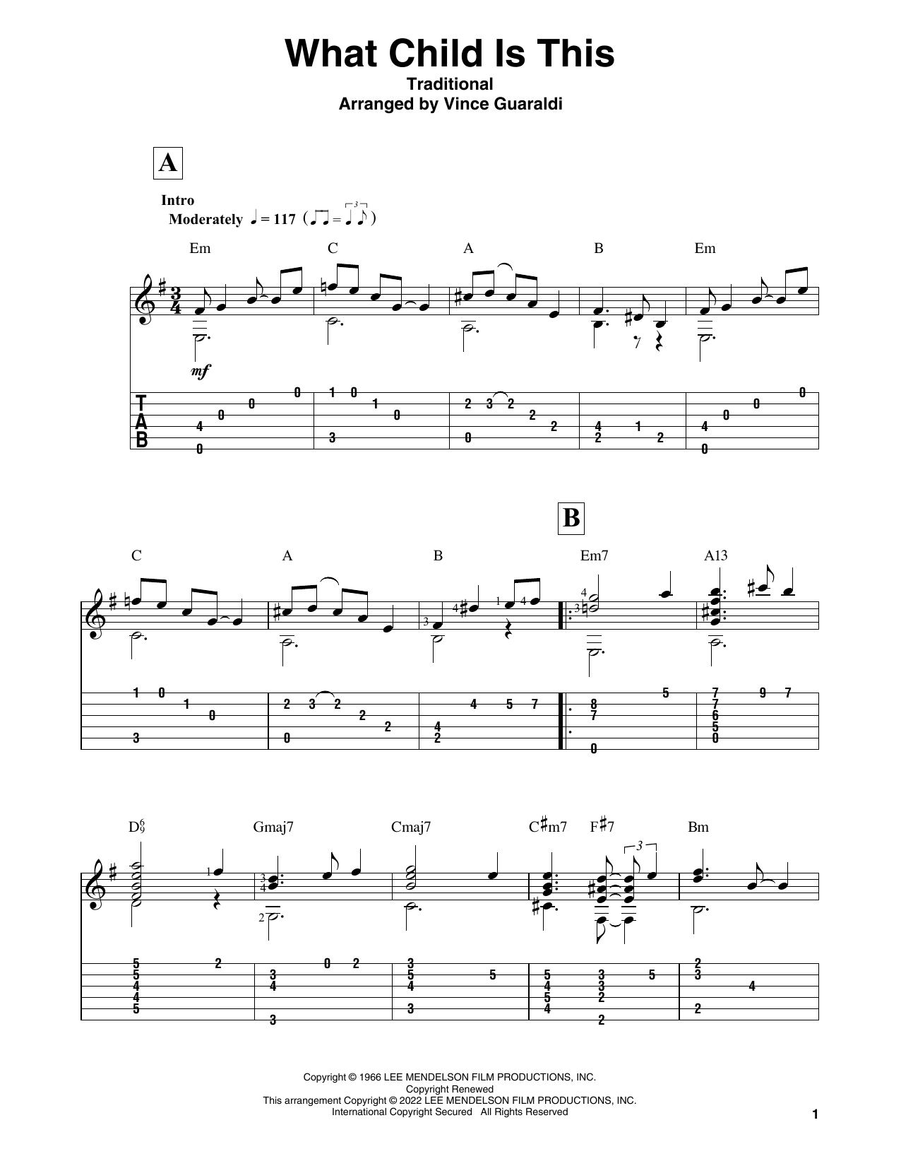 Download Vince Guaraldi What Child Is This (from A Charlie Brown Christmas) Sheet Music and learn how to play Solo Guitar PDF digital score in minutes
