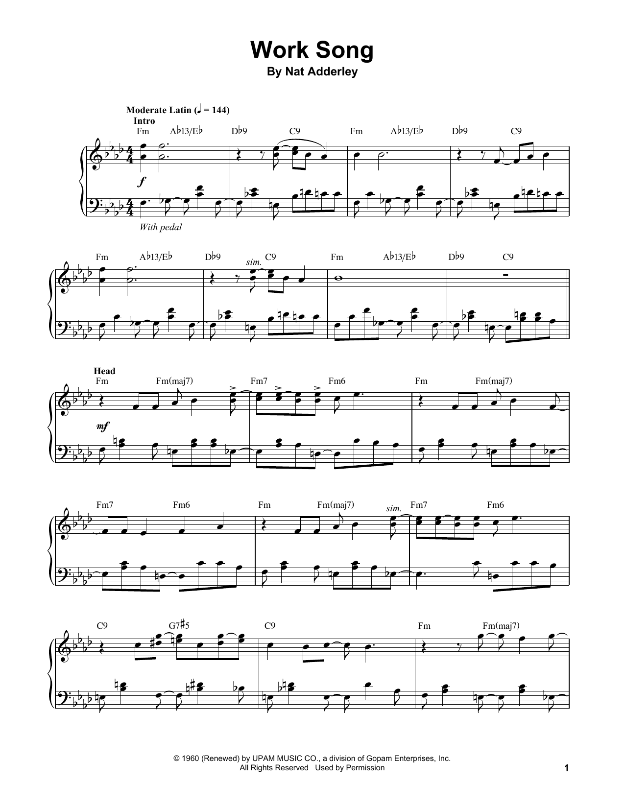 Download Vince Guaraldi Work Song Sheet Music and learn how to play Piano Transcription PDF digital score in minutes
